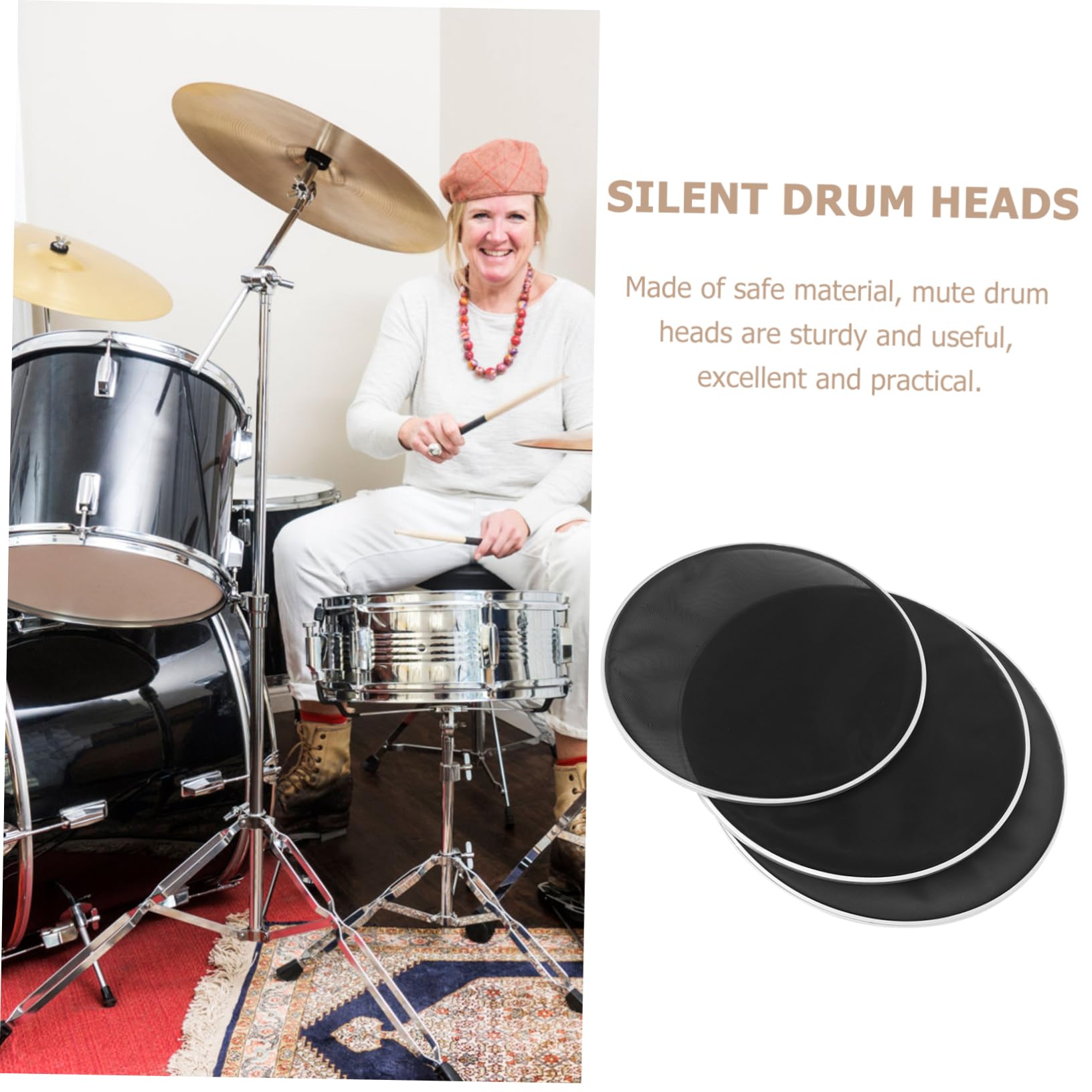 VICASKY Mesh Silent Drum Heads Double Layer Drum Mute Drum Parts for Noise Reducti