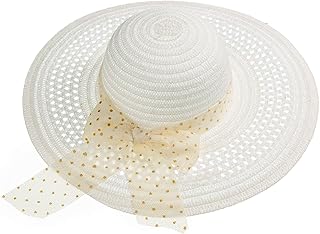Cappello estivo da donna, con visiera larga, in paglia, con fiocco