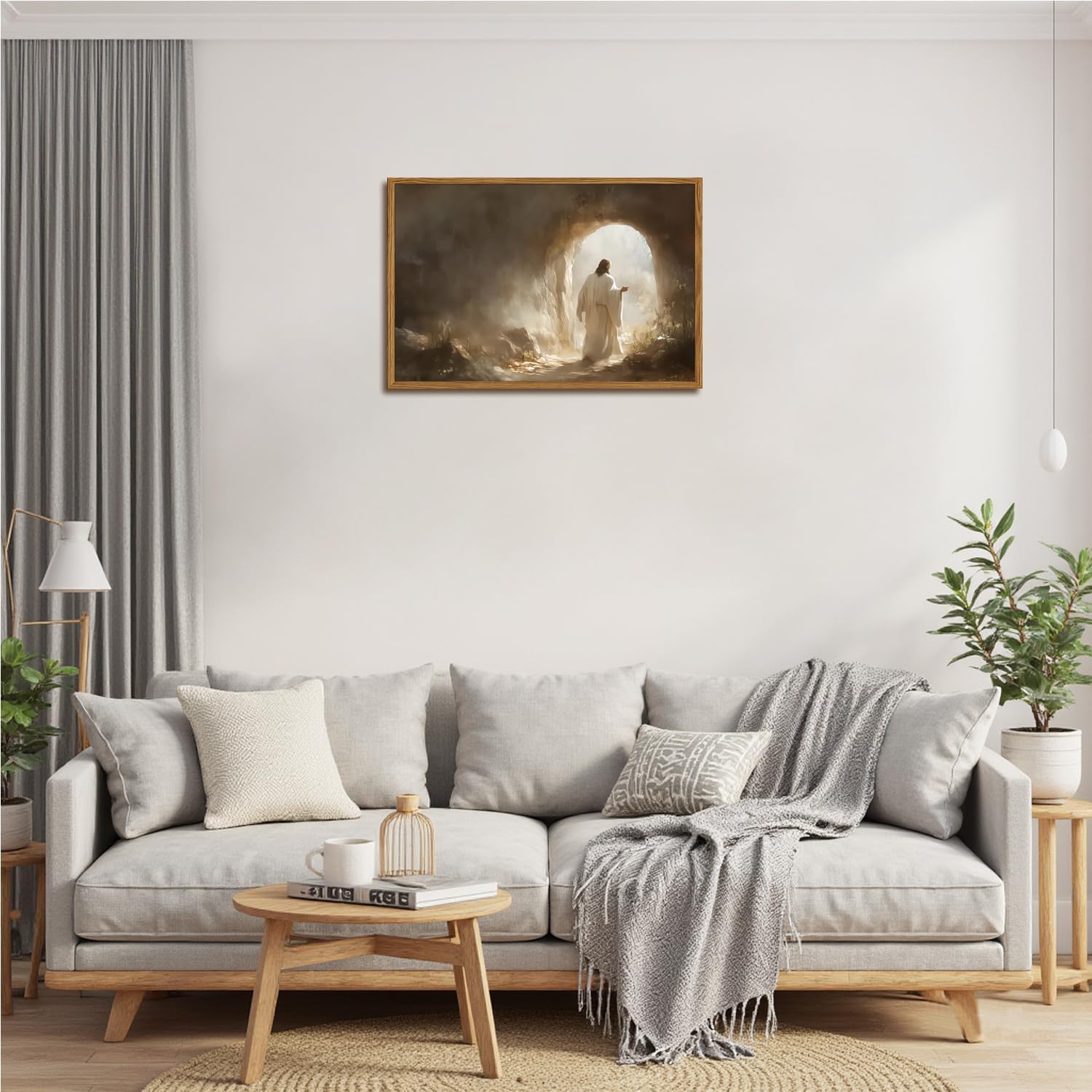 Framed Jesus Wall Art, Christian Jesus Resurrection Paintings Wall Decor, Leaves the Tomb Pictures Canvas Prints Religious Home Decor for Living Room Bedroom Church Prayer Room 16x24 inch