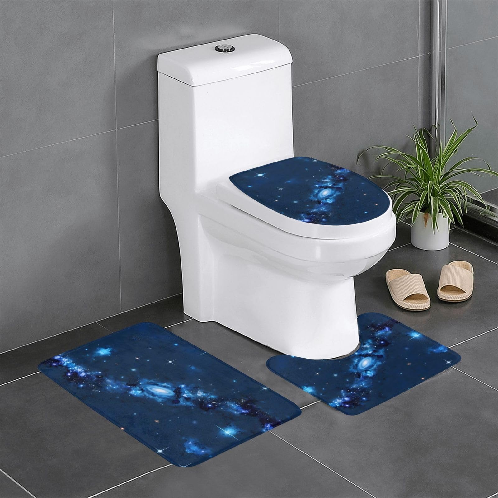 Tapis de bain motif galaxie bleue avec tapis U absorbant et tapis de sol de chambre