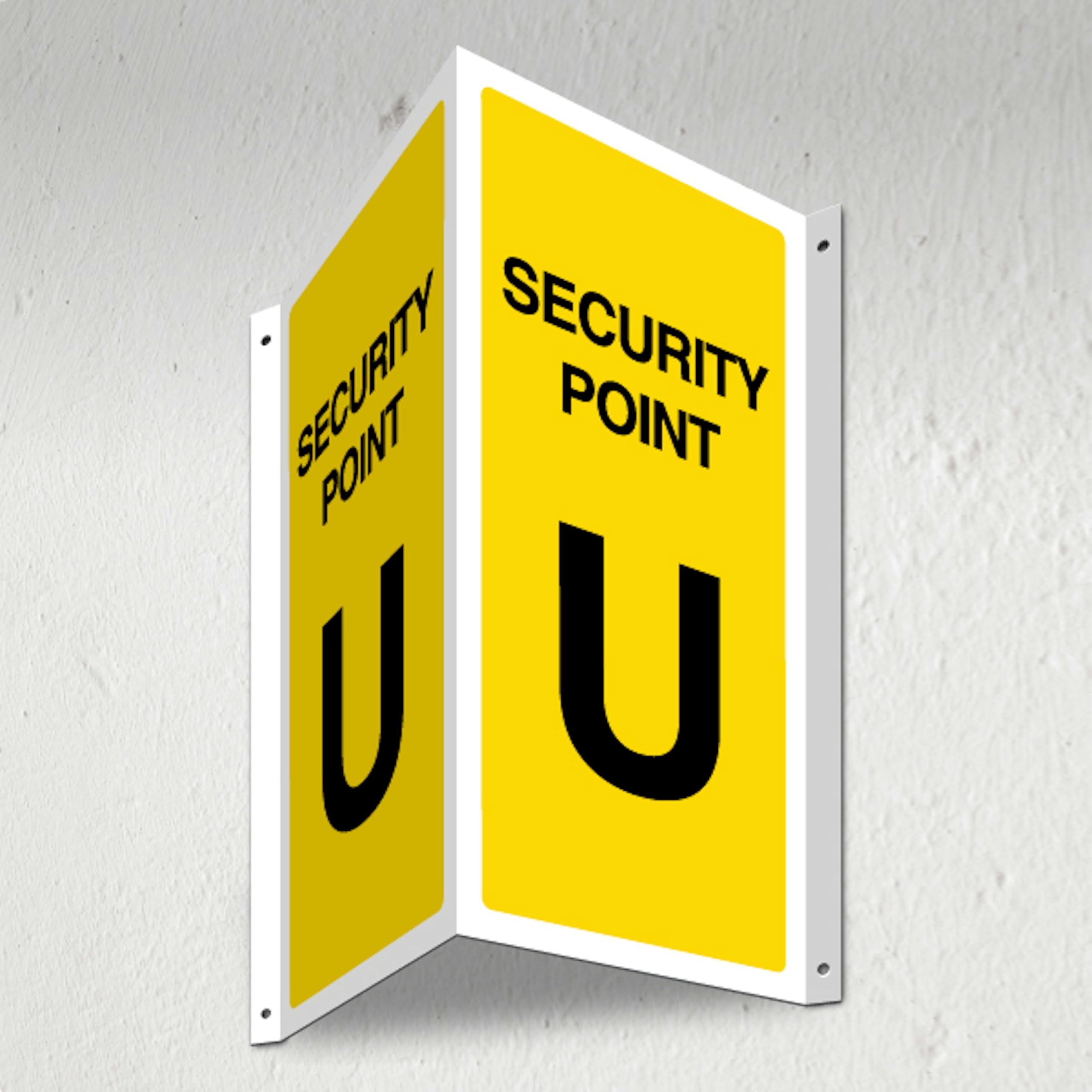 V Safety Security Point U - 3D Corridor Sign 340 x 300 mm - 3mm Indoor Palboard + Fold & Drill Holes - Customised