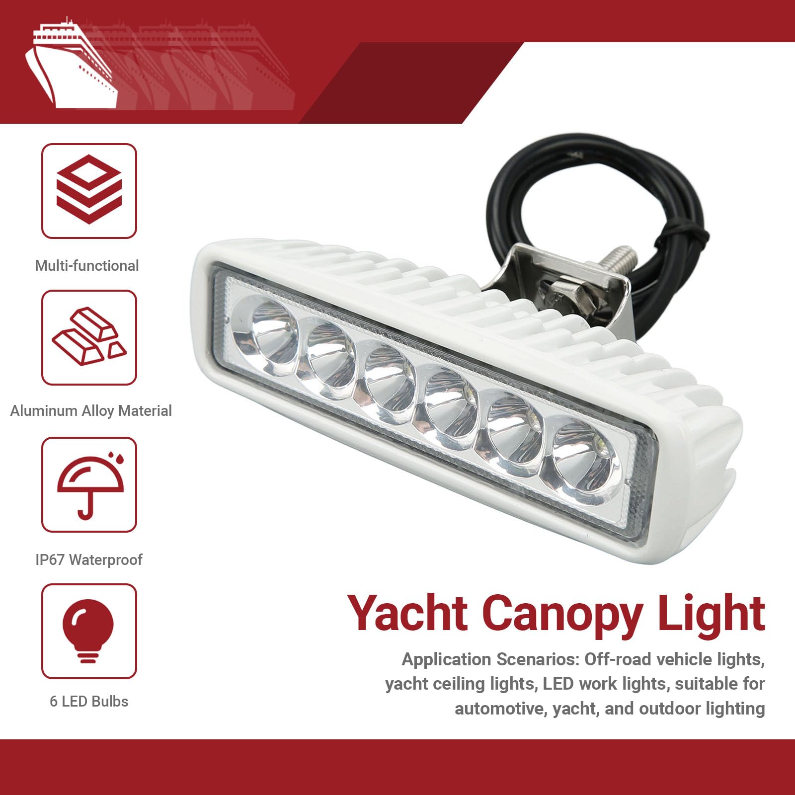OUKENS Feux de navigation LED pour navires, 12 V à 24 V CC, Lampe de travail LED étanche pour bateaux, adaptée à l'éclairage extérieur de voitures, Yachts(BLANC)