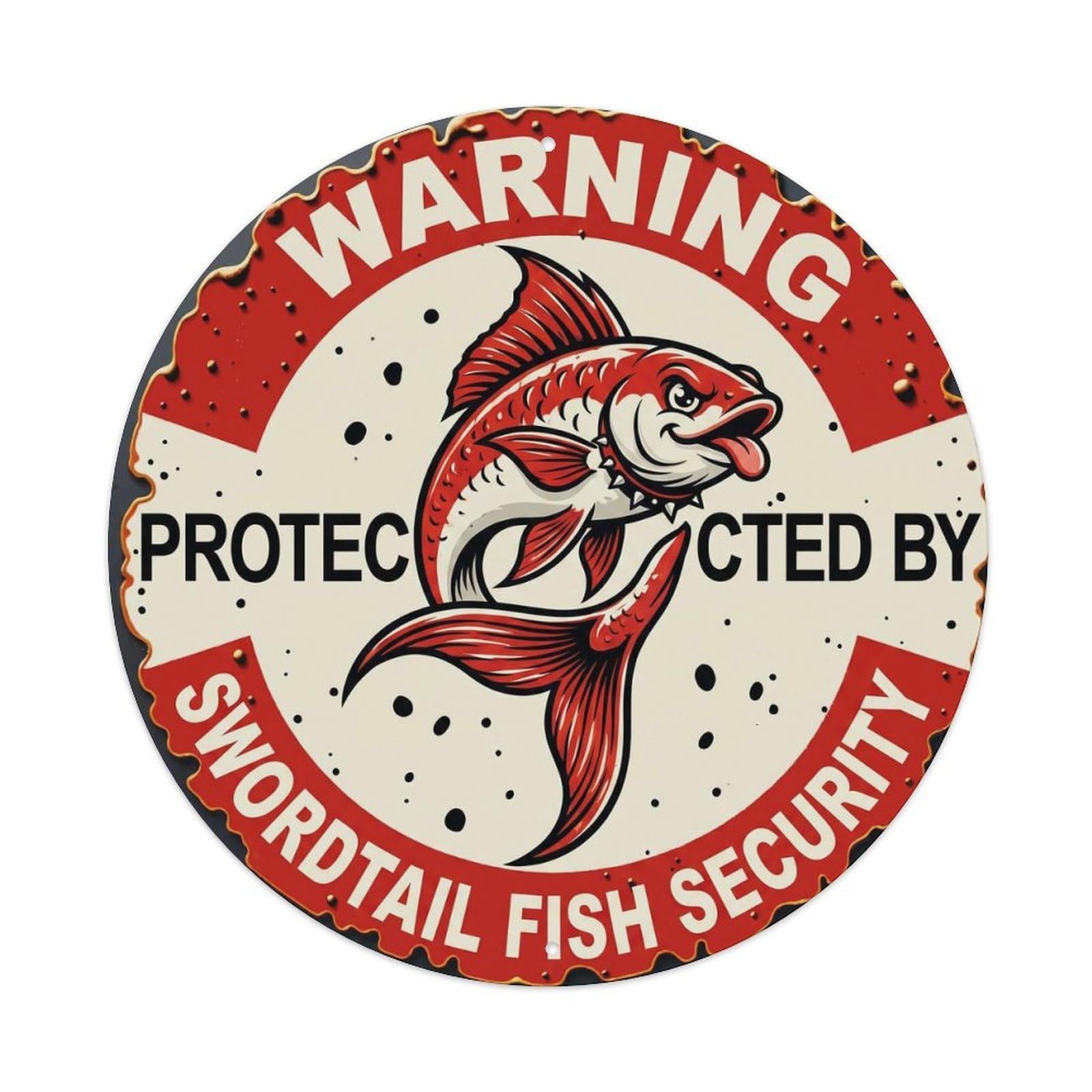 Tgrcjimh Style Metal Tin Sign Warning Protected By Swordtail Fish Security Vintage