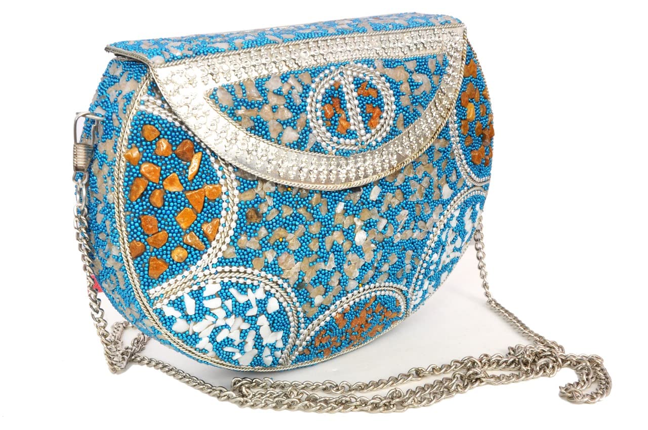 Brass Metal Bridal Clutch Sling Bag for Women, Multicolor-image-49