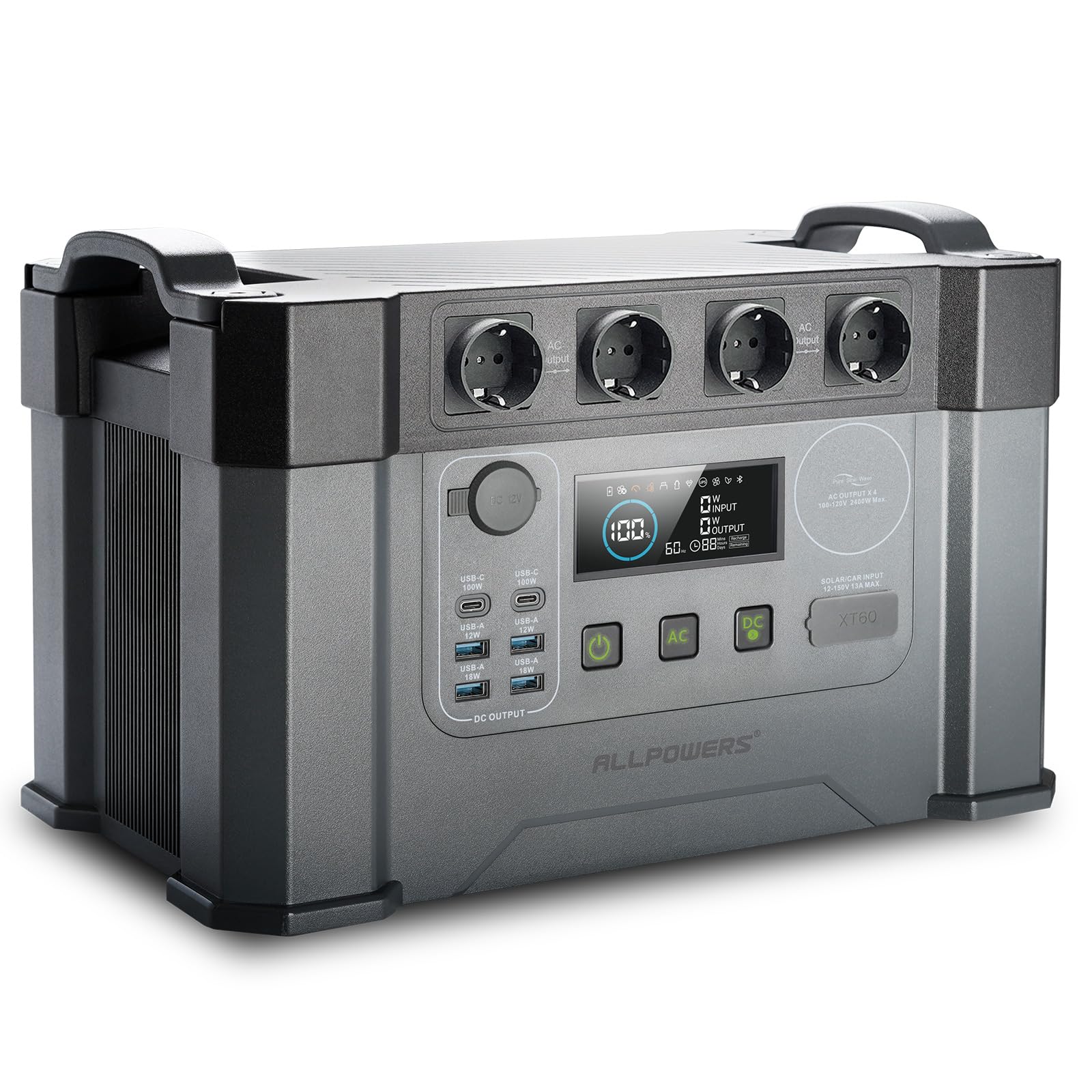ALLPOWERS S2000Pro Station électrique portable 1451Wh, 4 prises CA 2400W (crête 4000 W), 0 à 100% en 1,5 heure, fonction UPS, générateur solaire pour camping, panne de courant, extérieur, camping-car