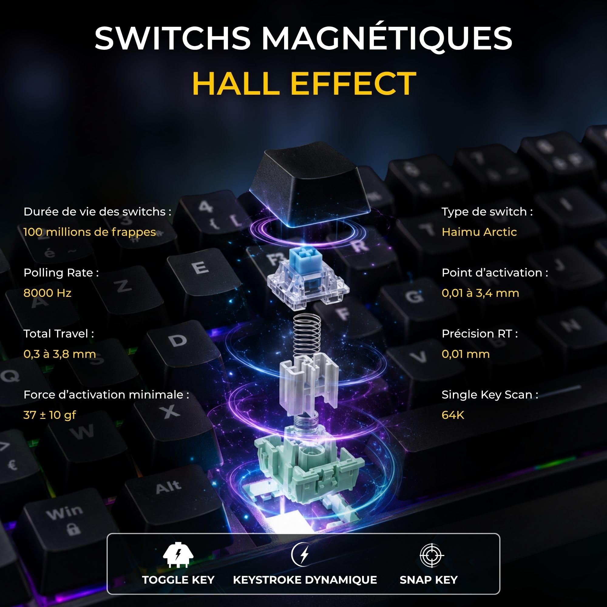 The G-Lab Keyz Titanium HE - Clavier Gamer Magnétique 65% Hot Swap | AZERTY FR, Switch Magnétique Hall Effect, Format 65%, Hot Swap, RGB, Compatible PC/PS4/PS5/Xbox