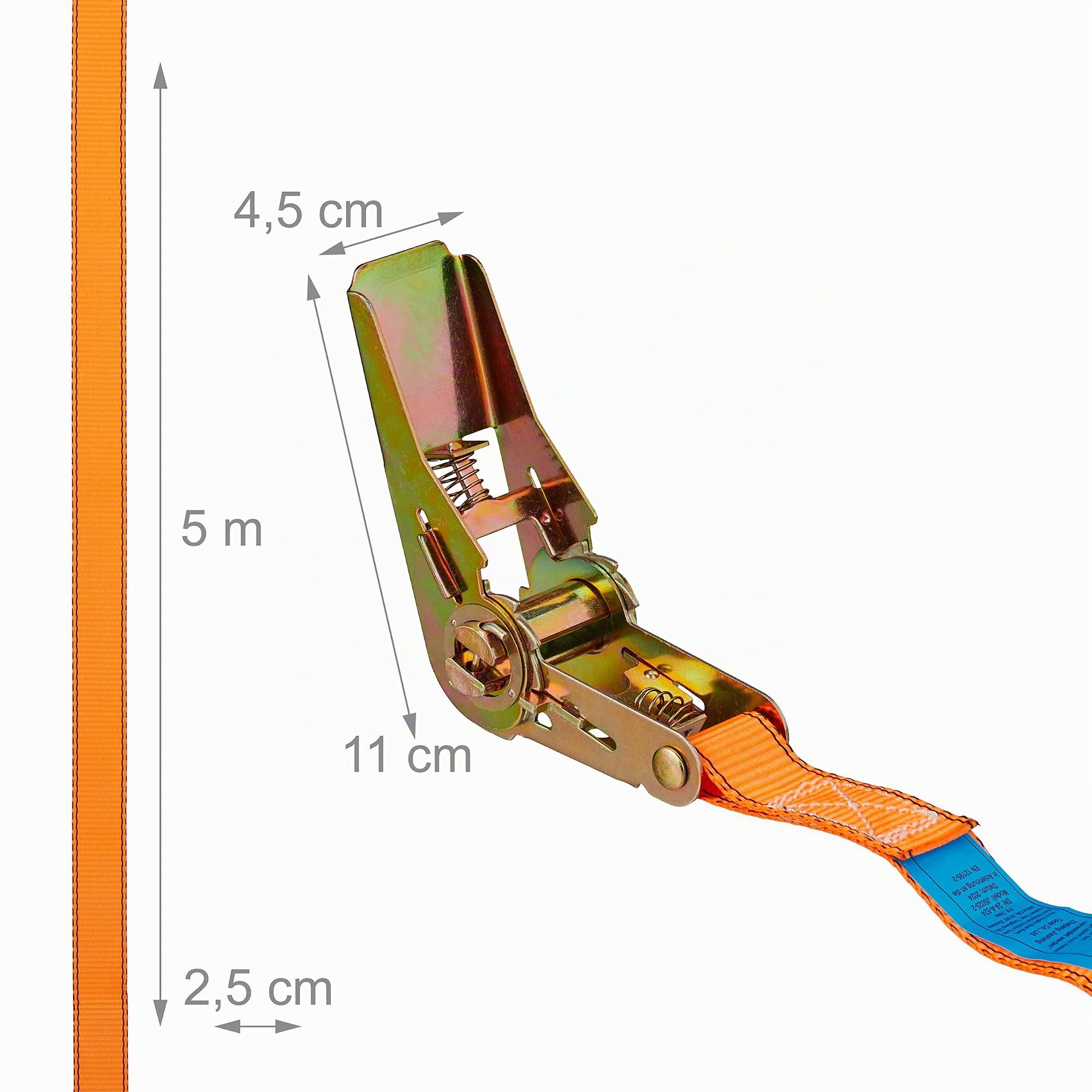 Relaxdays Sangles d'arrimage avec cliquet, 4 pièces, 5 m, 500 kg, sécurité de Chargement Voiture, remorque, Orange