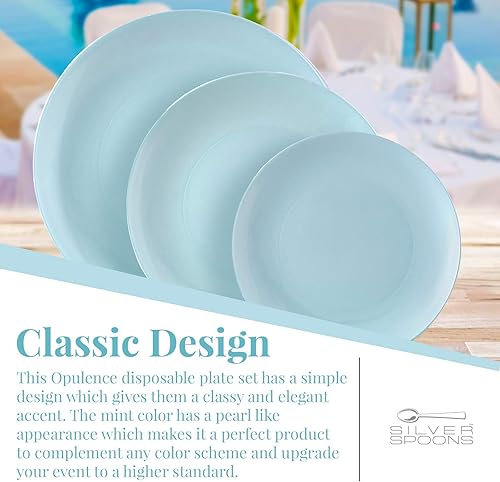 Miniatura 2 de Silver Spoons Platos de vajilla desechables  Platos de plástico reutilizables de primera calidad  40 platos de ensalada  Opulencia menta  9 pies