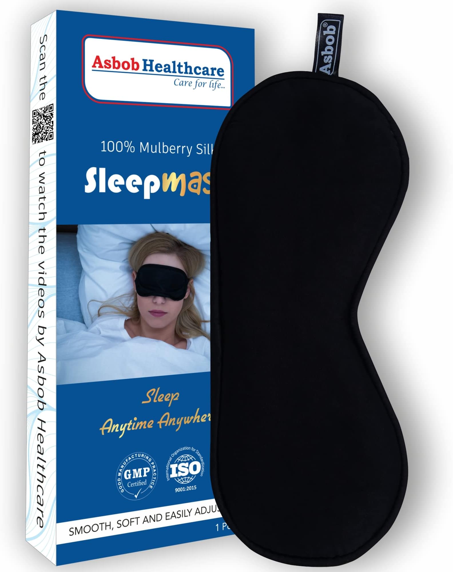 100% Mulberry Silk sleep mask for men, eye sleeping mask, sleep mask for women, eye mask, blindfold for sleeping with super smooth & adjustable strap for all family members (Black) (Pack of 1)