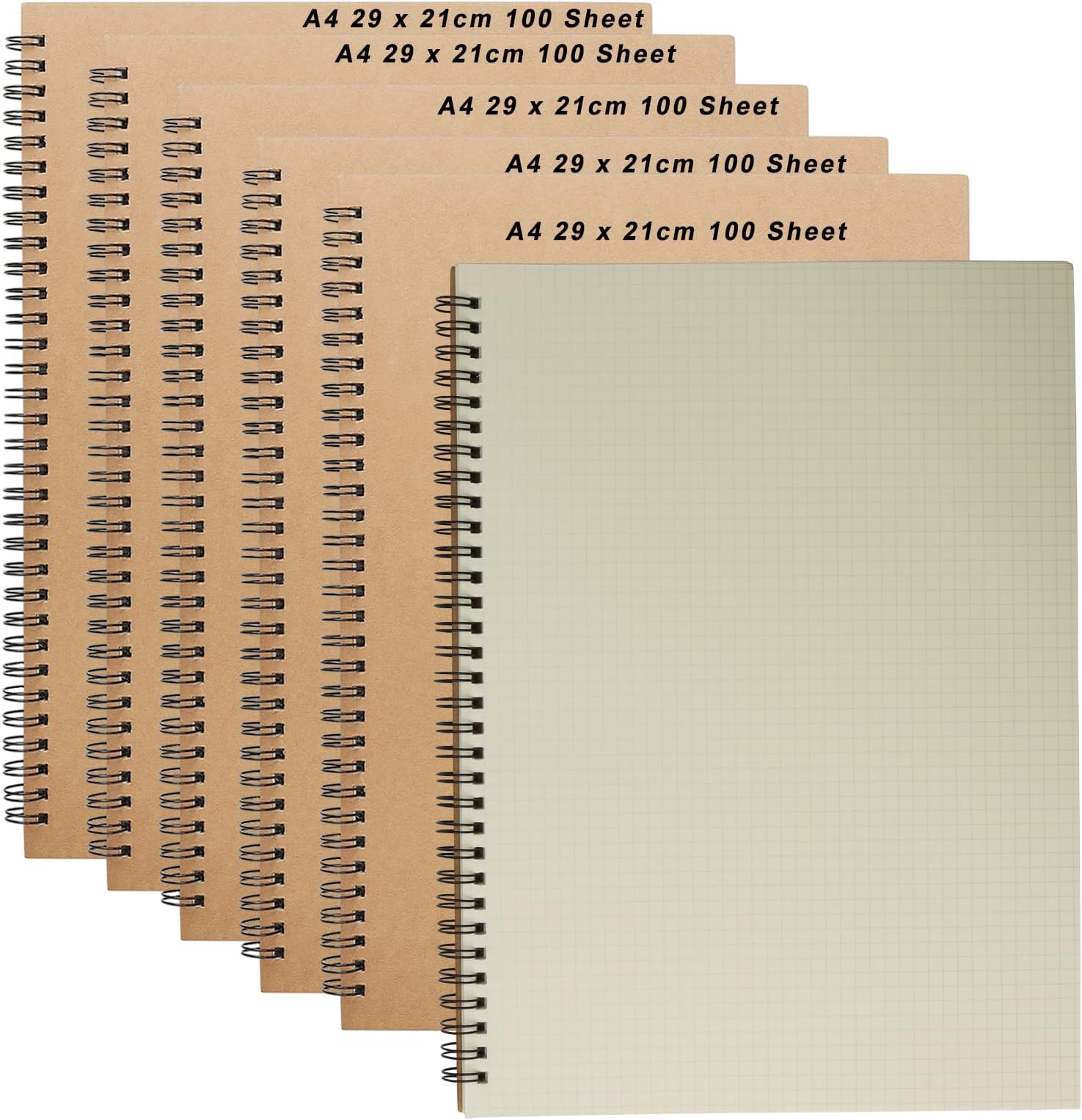 Cemiplus 2 Pack A4 Grid Spiral Notebook, Kraft Cover 5mm Square Grid ...