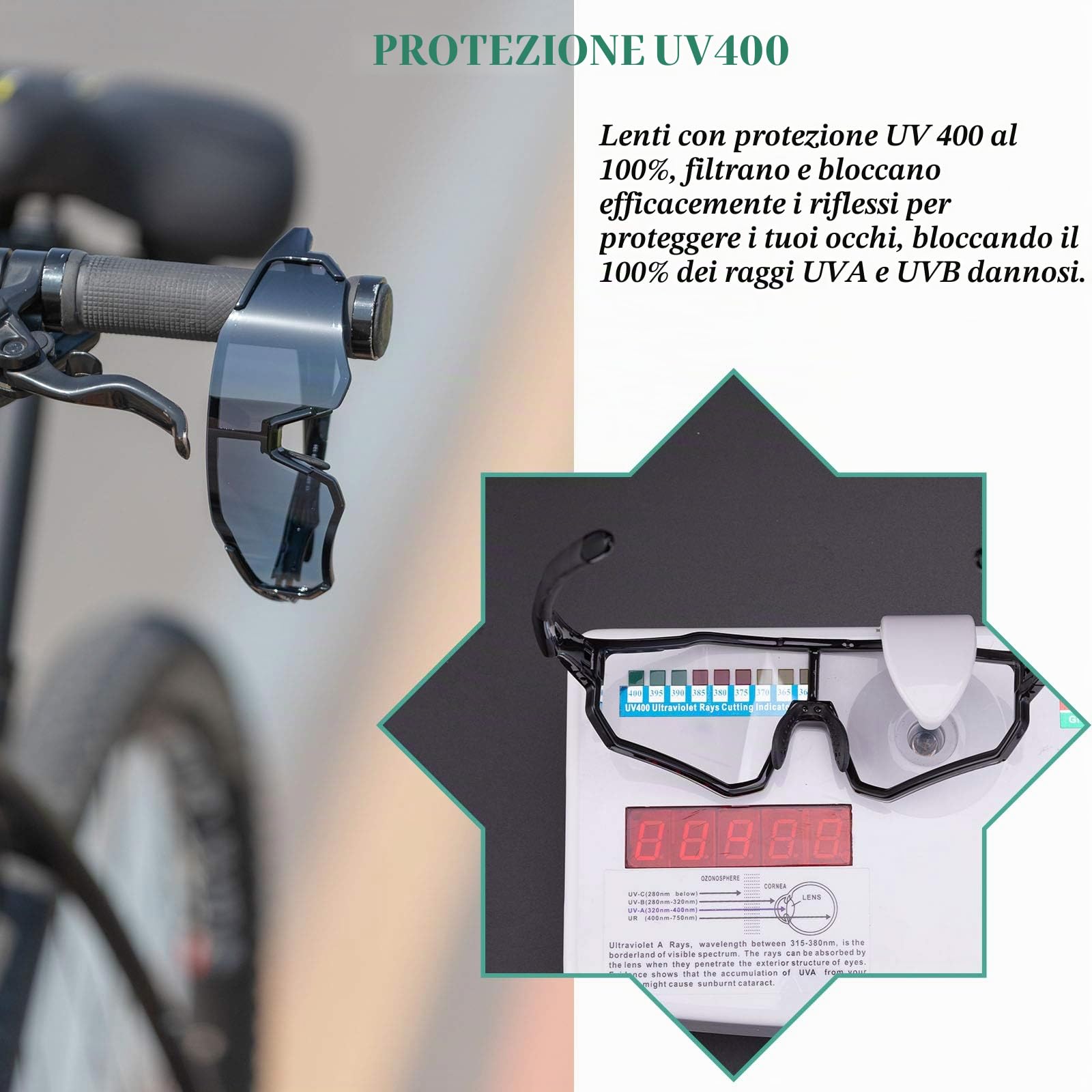 ROCKBROS Occhiali da Ciclismo Sportivi Anti-UV400, Occhiali Fotocromatici da Sole per MTB Bici, Uomo Donna, PC Lenti Trasparenti, Leggero Nero