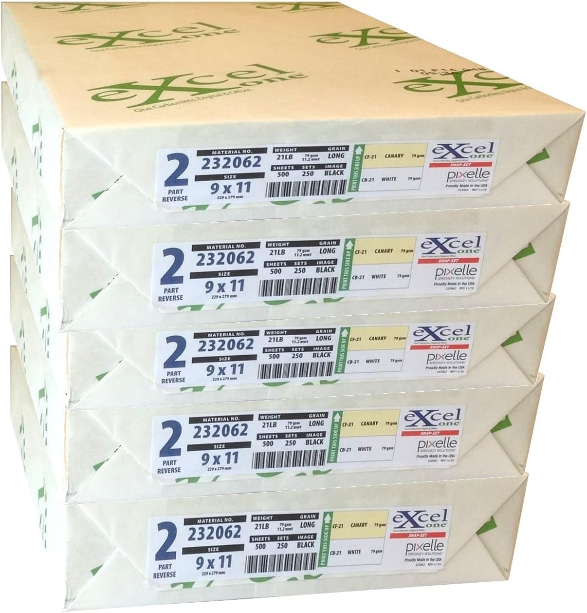 Excel One Carbonless 2-Part Reverse Paper (Canary/White), 9 x 11 (232062) - Five (5) Reams (1250 Sets)