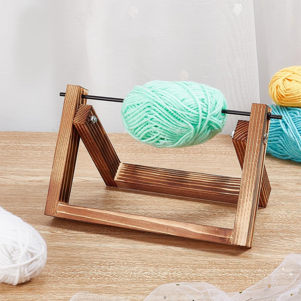 WEBEEDY 2 Pieces Yarn Ball Holder Wooden Yarn Rack Horizontal Spinner Storage Organizer for Thread Crocheting Knitting Supplies Dispenses, 8.7x5.5 Inch