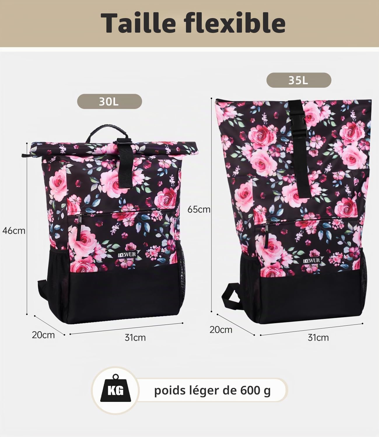 DEWUR Sac à dos isotherme de 35 l - Imperméable - Avec décapsuleur - Pour pique-nique, camping, plage, randonnée, voyage, shopping