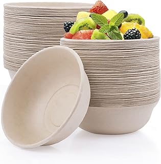 100pcs 28 OZ Paper Bowls, Disposable Compostable Bowls Bulk, Eco-Friendly Bagasse Bowls, Heavy-Duty Bowls Perfect Eco-Friendly Sugarcane Bowls for Salad Dessert Milk Cereals, Snacks, Salads (100)
