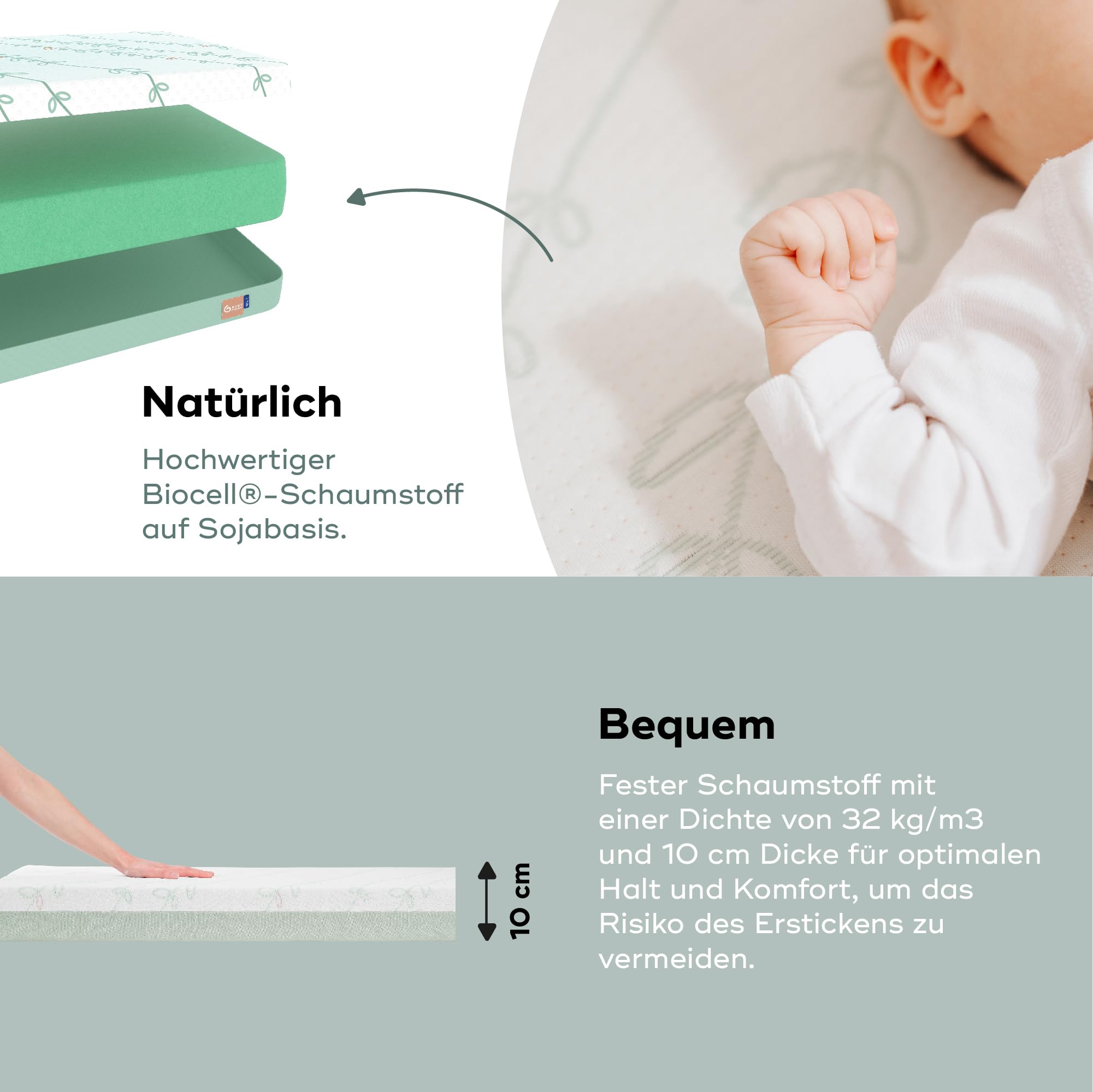 Babymoov Cosy'Lite Babymatratze Antibacterial 70x140 cm - keine chemische Behandlung - Dicke 10 cm - Made in Portugal - Abnehmbarer Bezug - Öko-Tex zertifiziert
