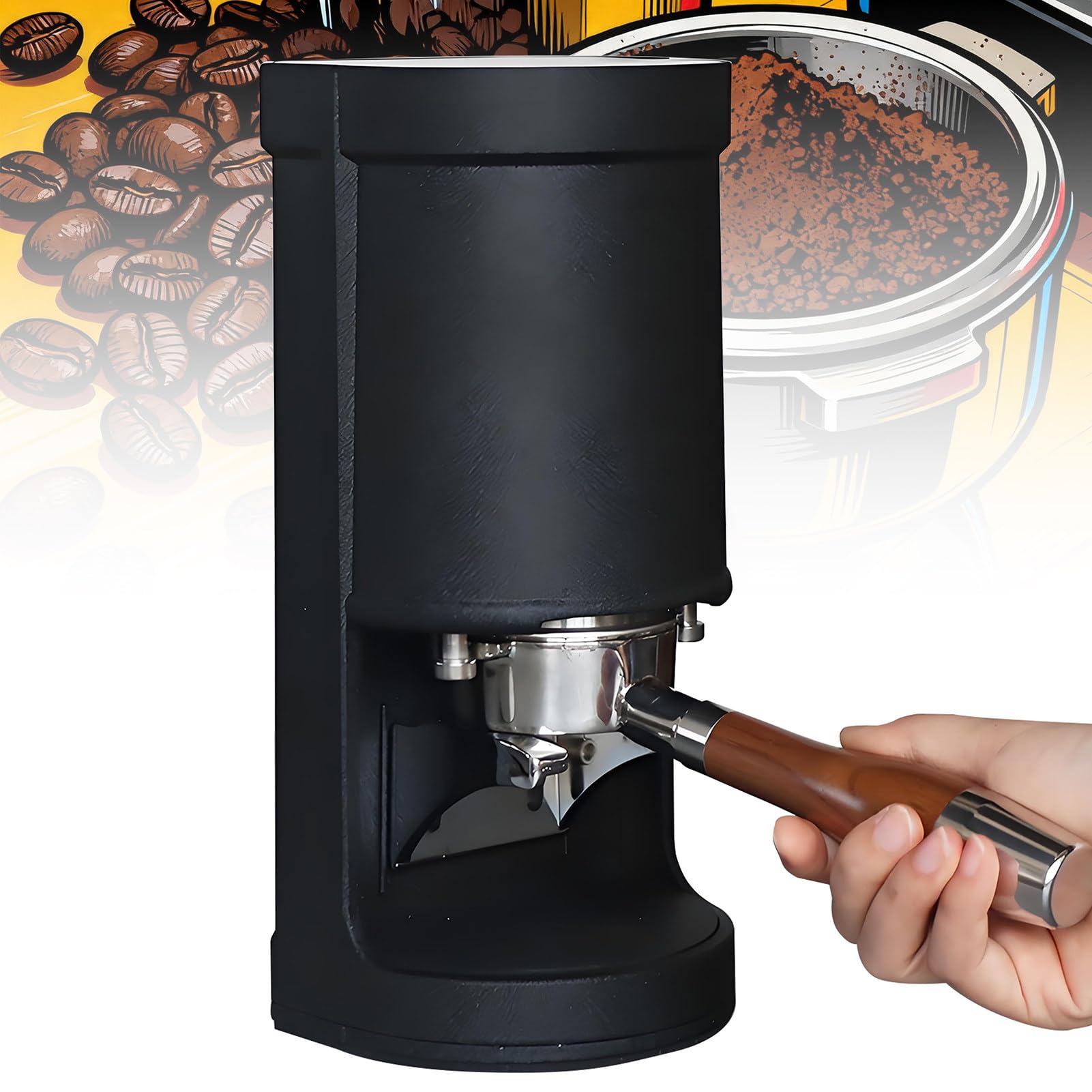 Tamper do Kawy,Ekran Dotykowy,Pasuje do Różnych Uchwytów & Kawy Mielonej,Regulacja Ciśnienia 5-30kg,1-3 Ustawienia Docisku,Ubijak do Kawy 58mm,Regulowana Wysokość Podstawy Black
