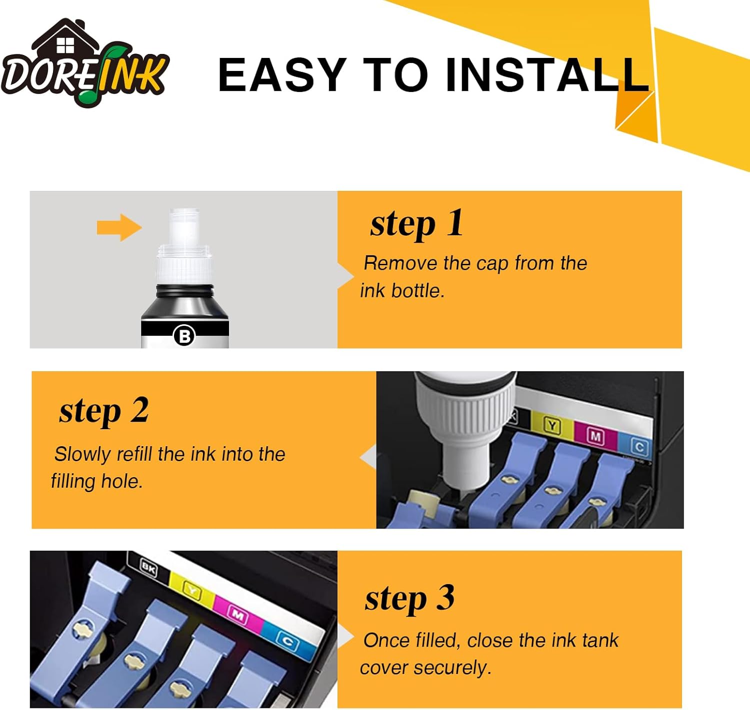 Replacement for T502 Ink High-Yield Replacement for Epson 502 Ink Refill Bottles, Compatible with Epson EcoTank ET-2850 ET-3850 ET-4850 ET-15000 ET-2760 ET-3760 Printer, 5 Bottles (2BK/CMY)