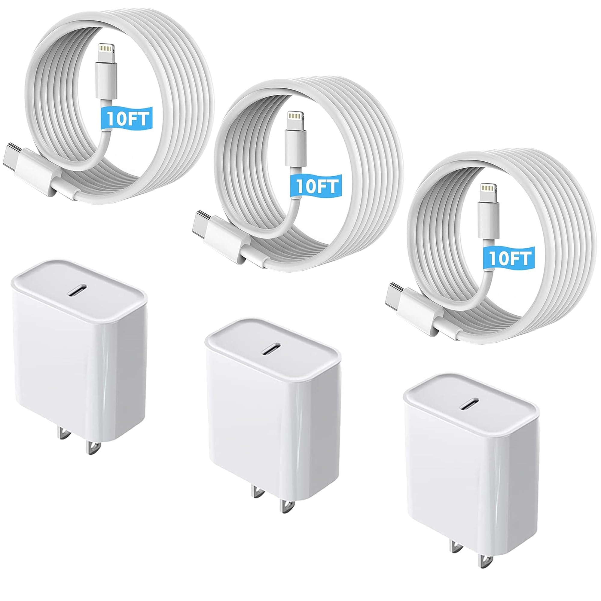 Fast Charger iPhone, 3Pack?MFi Certified? Chargers iPhone Fast Charging Block USB C Charger Quick Charging Adapter with 10ft USB C to Lightning Cable Data Syncing Cord for iPhone 14 13 12 11 X