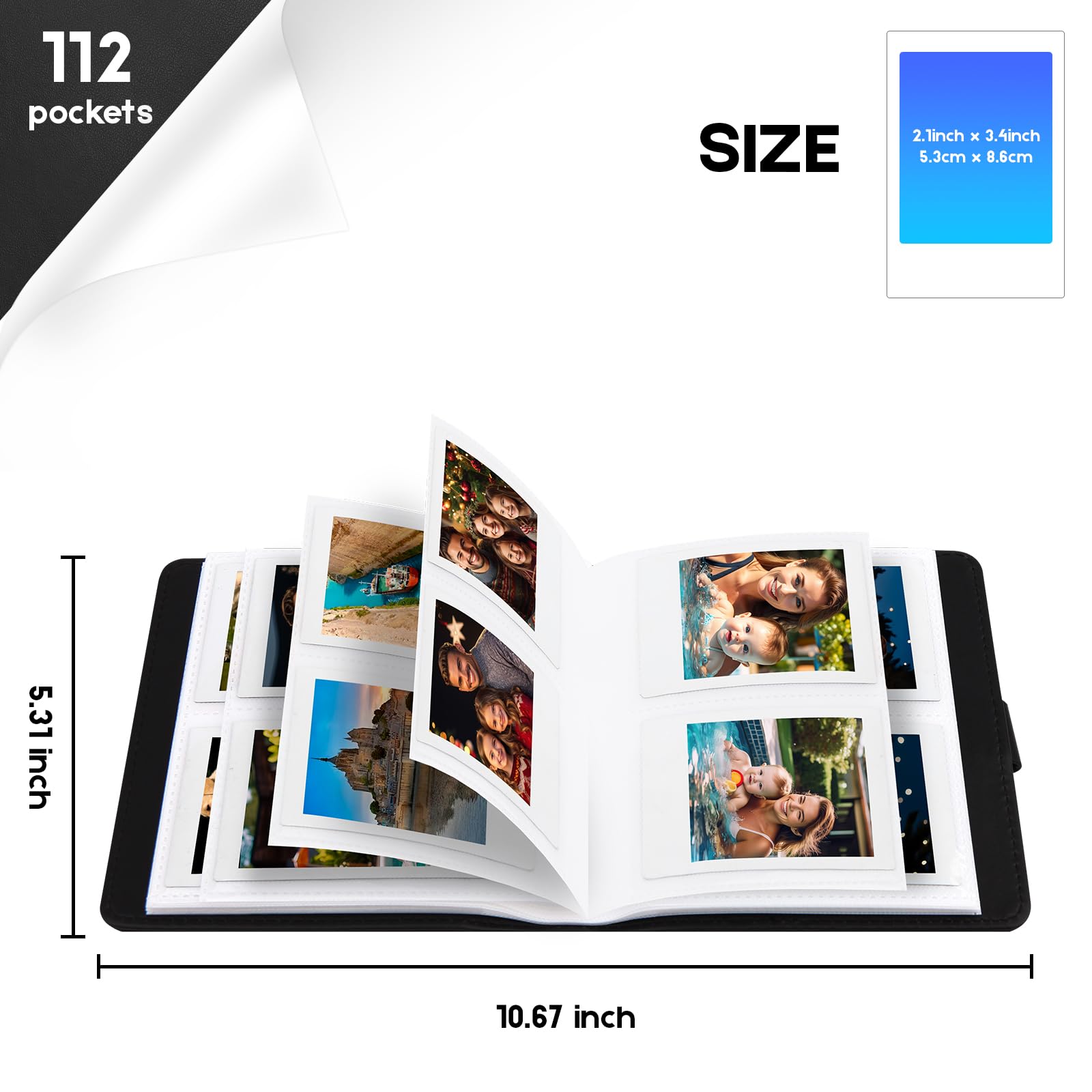 112 Tasche Mini Album Fotografico 2 x 3 Portatile Portafotografie Kpop Compatibile con Fujifilm Instax Mini Fotocamere/Polaroid Snap Touch/SocialMatic Fotocamere Istantanee (1Pack, Nero)