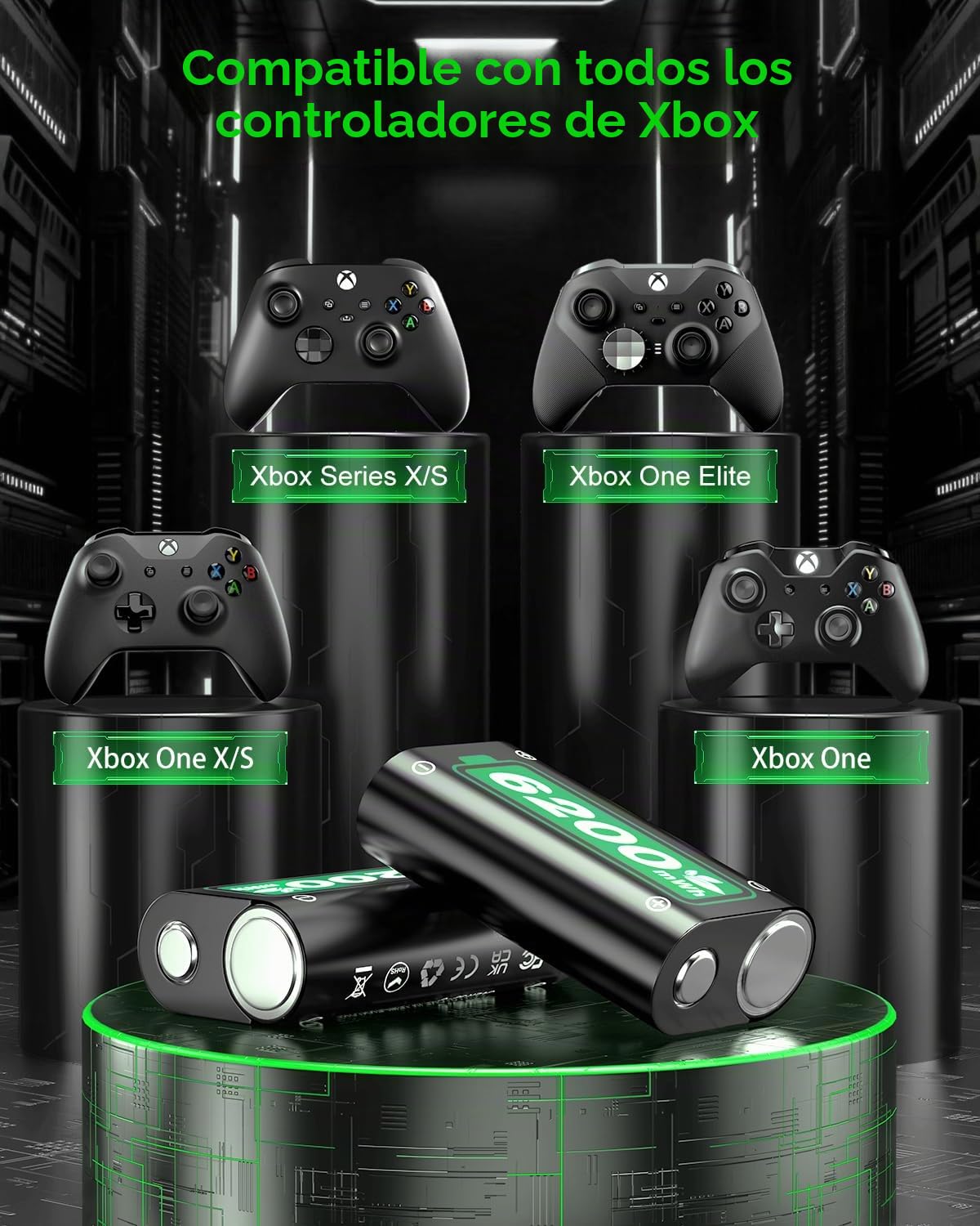Batería de 6200 mWh para Xbox One/Xbox Series X/Series S/Xbox One X/S Controller, 2 x 6200 mWh 2,5 horas de carga rápida, 28 horas de tiempo de reproducción, batería para controlador Xbox One/Xbox