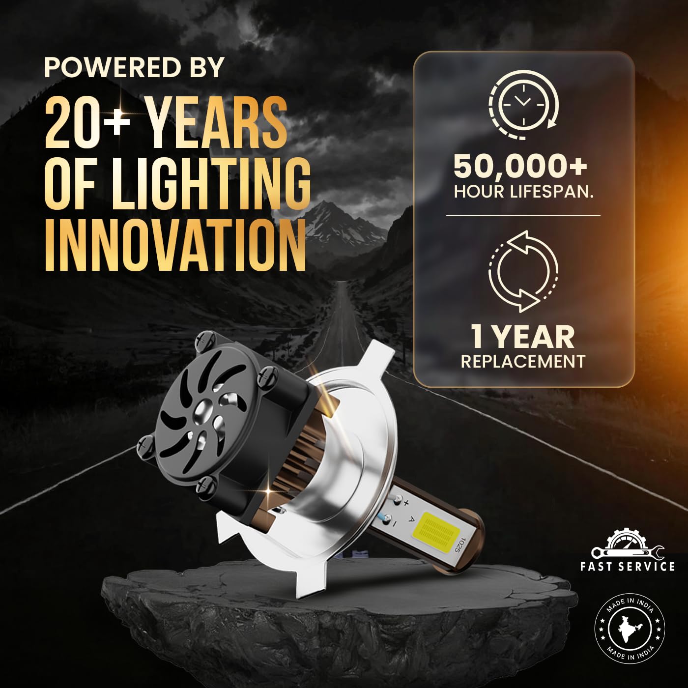 PRIVON 60W LED Headlight for Bike – 7000LM, 6000K White Light | Plug & Play | 1-Year Warranty | Ultra Bright LED Light for Night Ride (H4, pack of 1) - Image 5 thumbnail