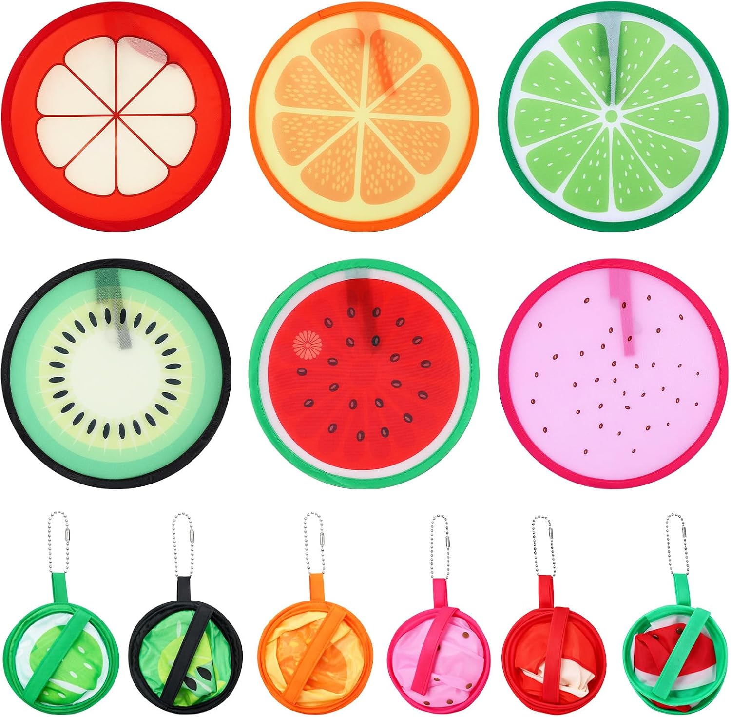 Molain 6 Pcs Round Foldable Hand Fans, Fruit Style Round Handheld Folding Fan Portable Cooling Fans Cooling Fan for Summer Outdoor Travel Festival Party Decorations and Game Favors