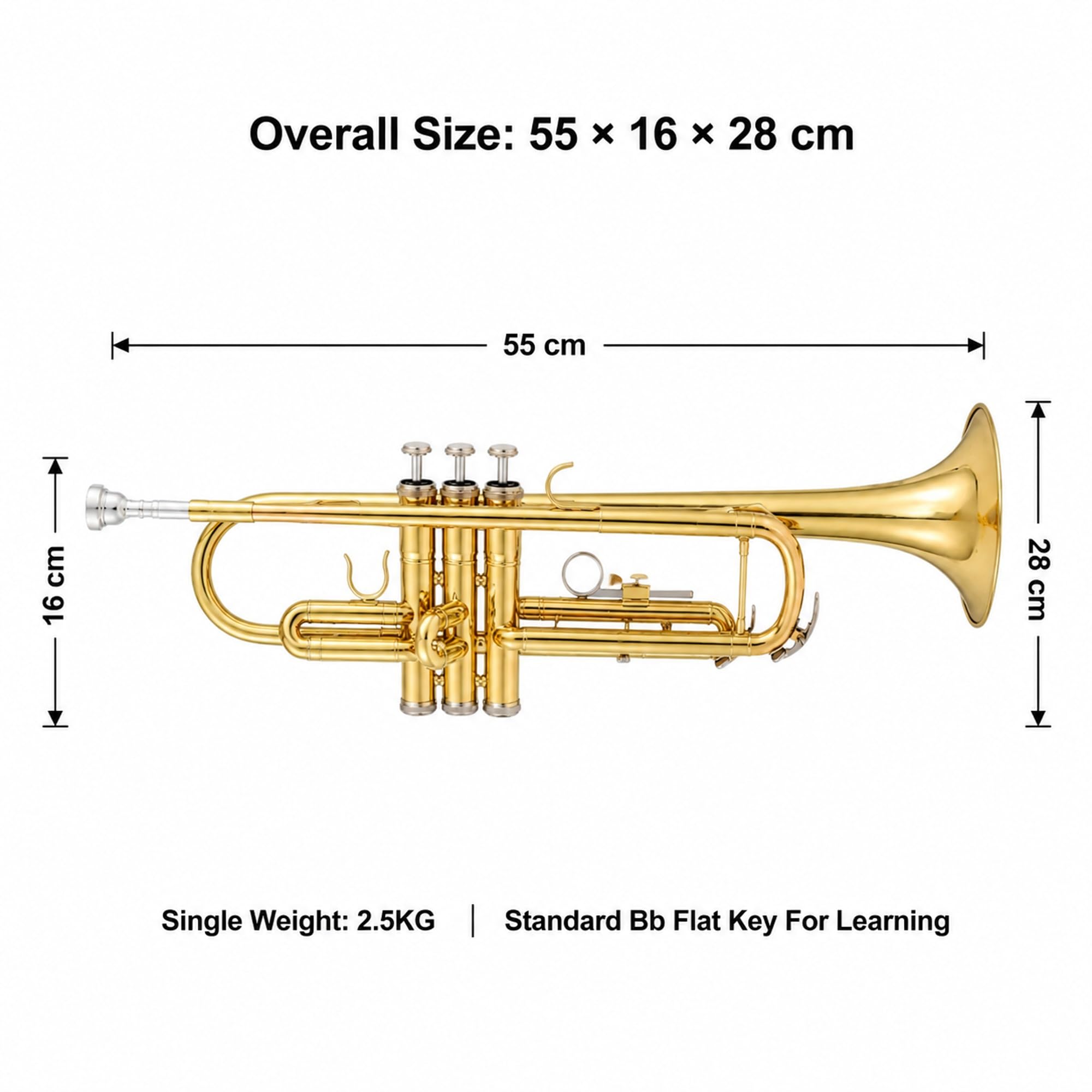 Trąbka B dla dzieci, instrument dęty blaszany dla początkujących, trąbka ze złotego lakieru z torbą dla studentów(Yellow)