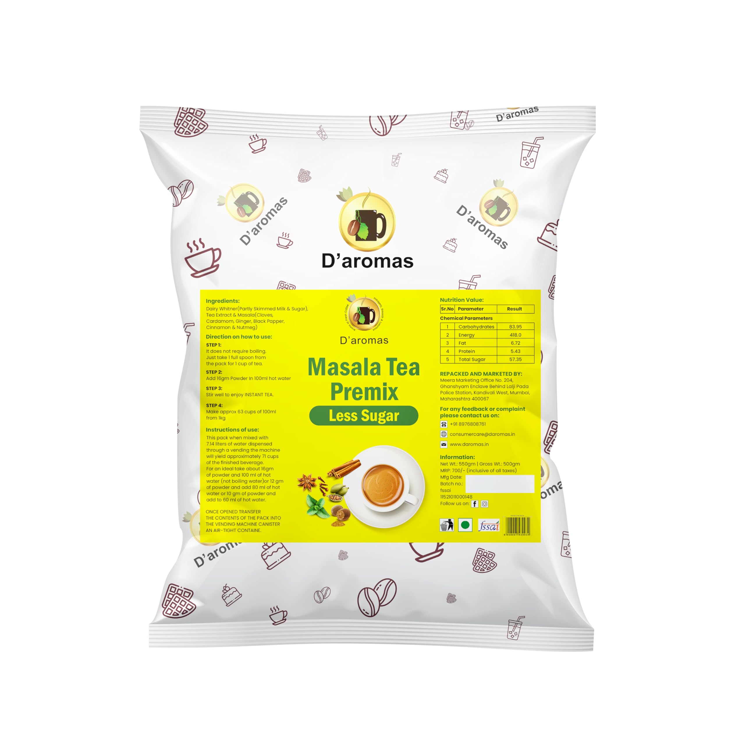 Daromas Premium Low Sugar Instant Masala Tea Premix 500g|Masala Chai|Ideal for Vending Machine (B0C287LYXW) Amazon Price History, Amazon Price Tracker