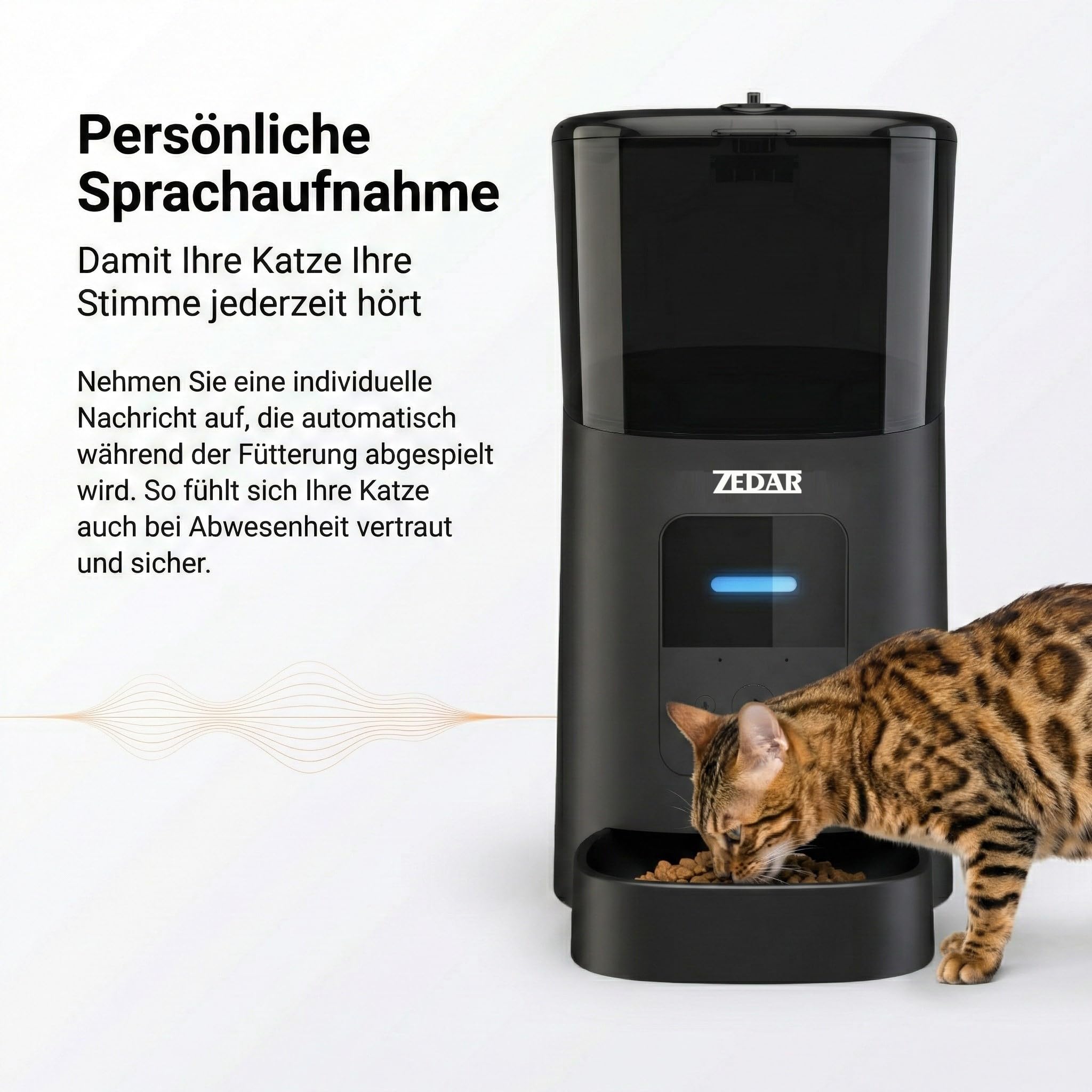 Futterautomat Katze - Edelstahl napf - 6 Liter - mit APP Steuerung - Automatischer Futterspender für Trockenfutter - Design für Katzen & Hunde - Schwarz - Zedar A600