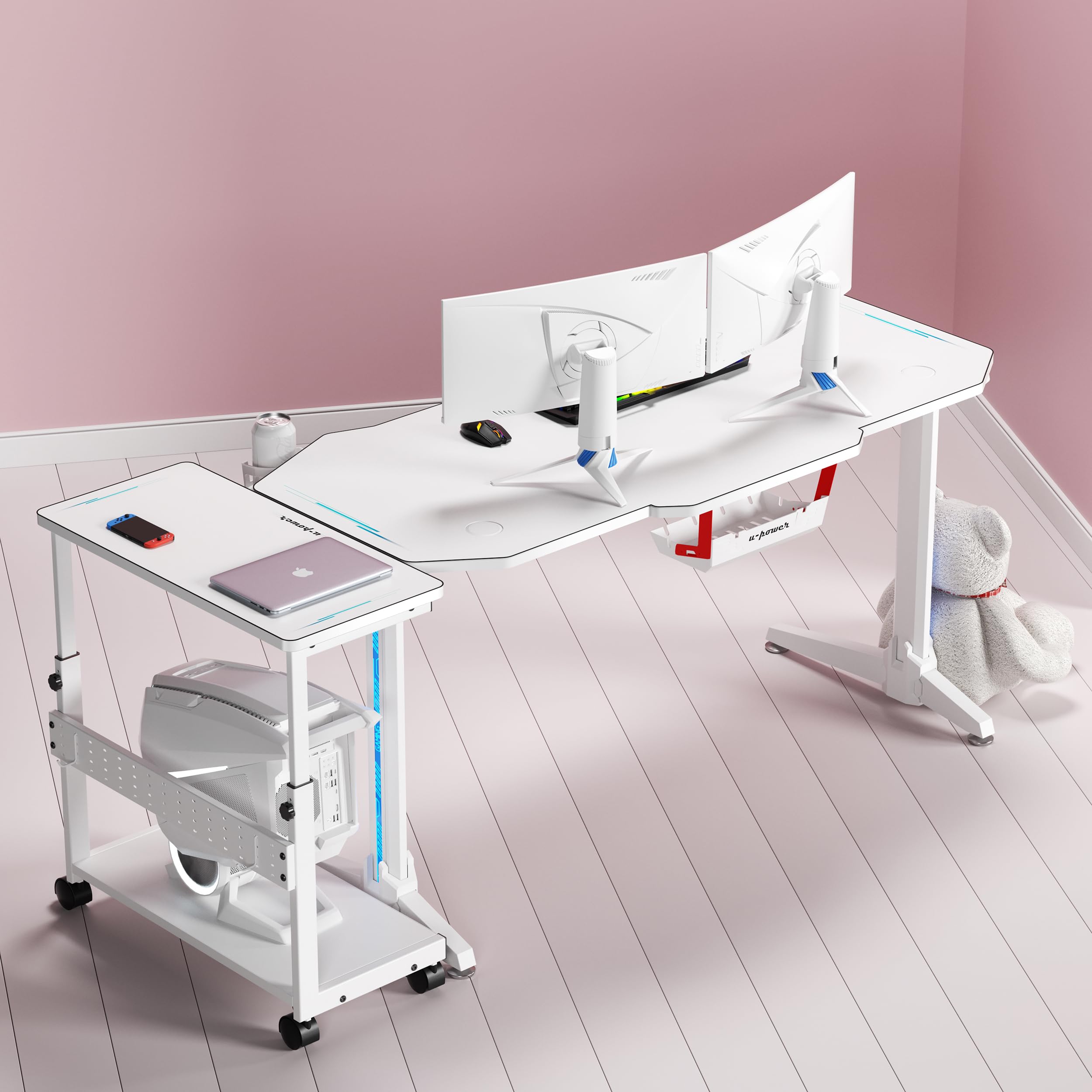 Amazon | U-POWER 昇降式L字デスク PCラック パソコンラック pcワゴン  