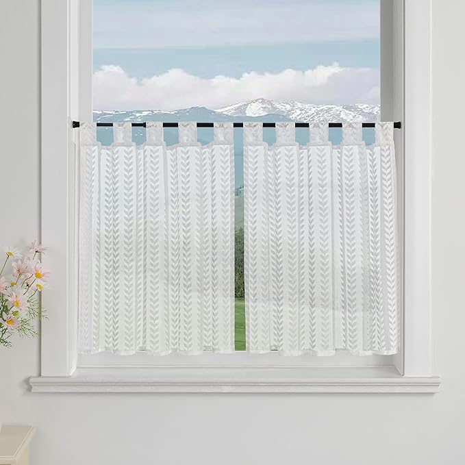 Scheibengardinen Kurz Weiß - Halbtransparente Küchengardinen 145x45cm