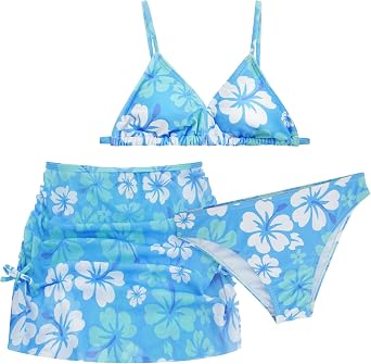 Happy Cherry Swimsuits for Teen Girls Bikini Cute Bathing Suits Kids Tropical Floral 3 Piece Swim Suits with Shorts Skirt