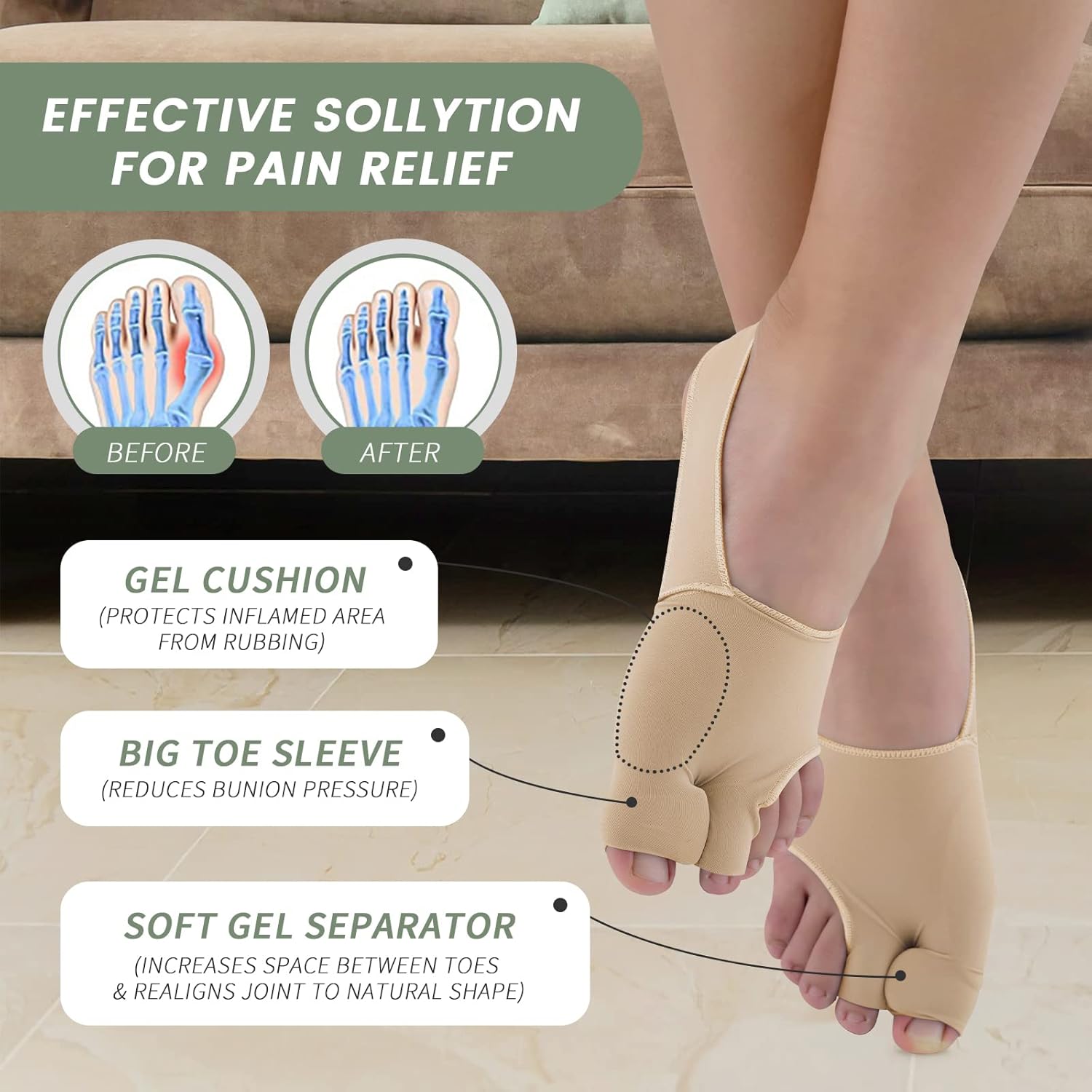 Huninpr Bunion Corrector & Bunion Relief Protector Sleeves Kit-3 Pack Set,Non-Surgical Hallux Valgus Correction, Big Toe Separator Pain Relief, Big Toe Straightener Pain Relief(Beige) : Everything Else