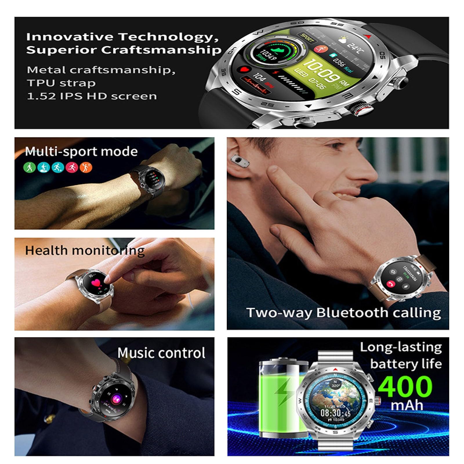 Reloj Inteligente 2 En 1 HD con Llamadas Bluetooth, Monitorización De Salud En Múltiples Deportes, Pantalla Táctil HD, Resistencia Al Agua IP67, para Android E iOS.