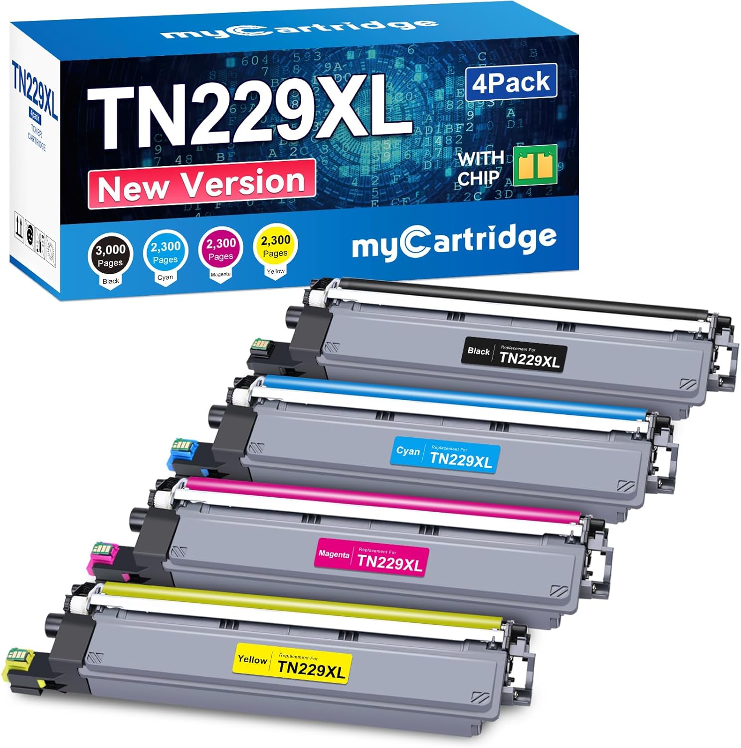 myCartridge Compatible TN229XL TN229 Toner Cartridge 4 Pack High Yield Replacement for Brother HL-L3220CDW HL-L3280CDW MFC-L3720CDW MFC-L3780CDW Printer