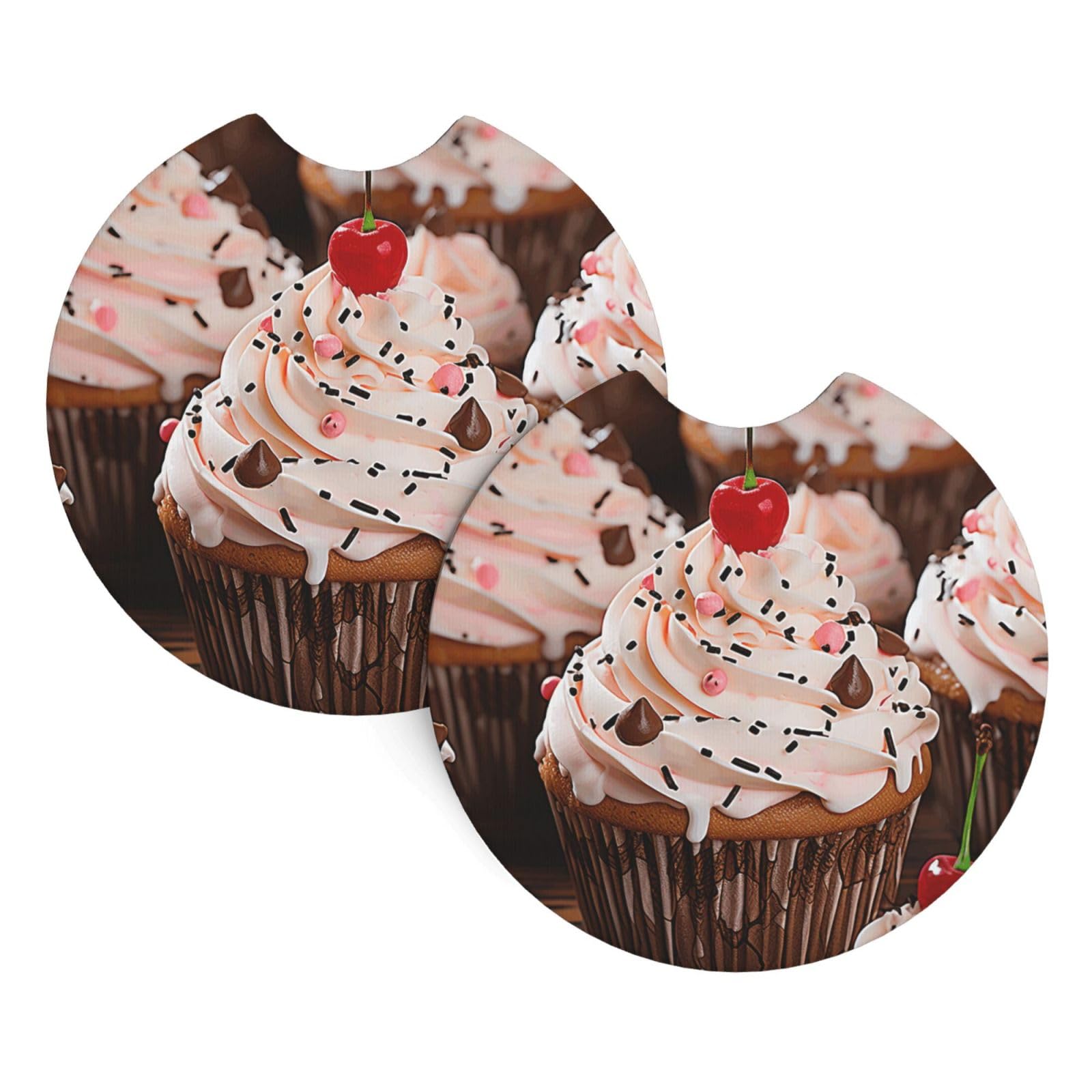 2PCS Car Coaster for Cup Holders Universal Auto Cup Mat Cupcake and Muffin Cup Coaster Pad 2.7" Waterproof Neoprene Non-Slip Cup Holder Coasters Car Interior Accessories for Women Men