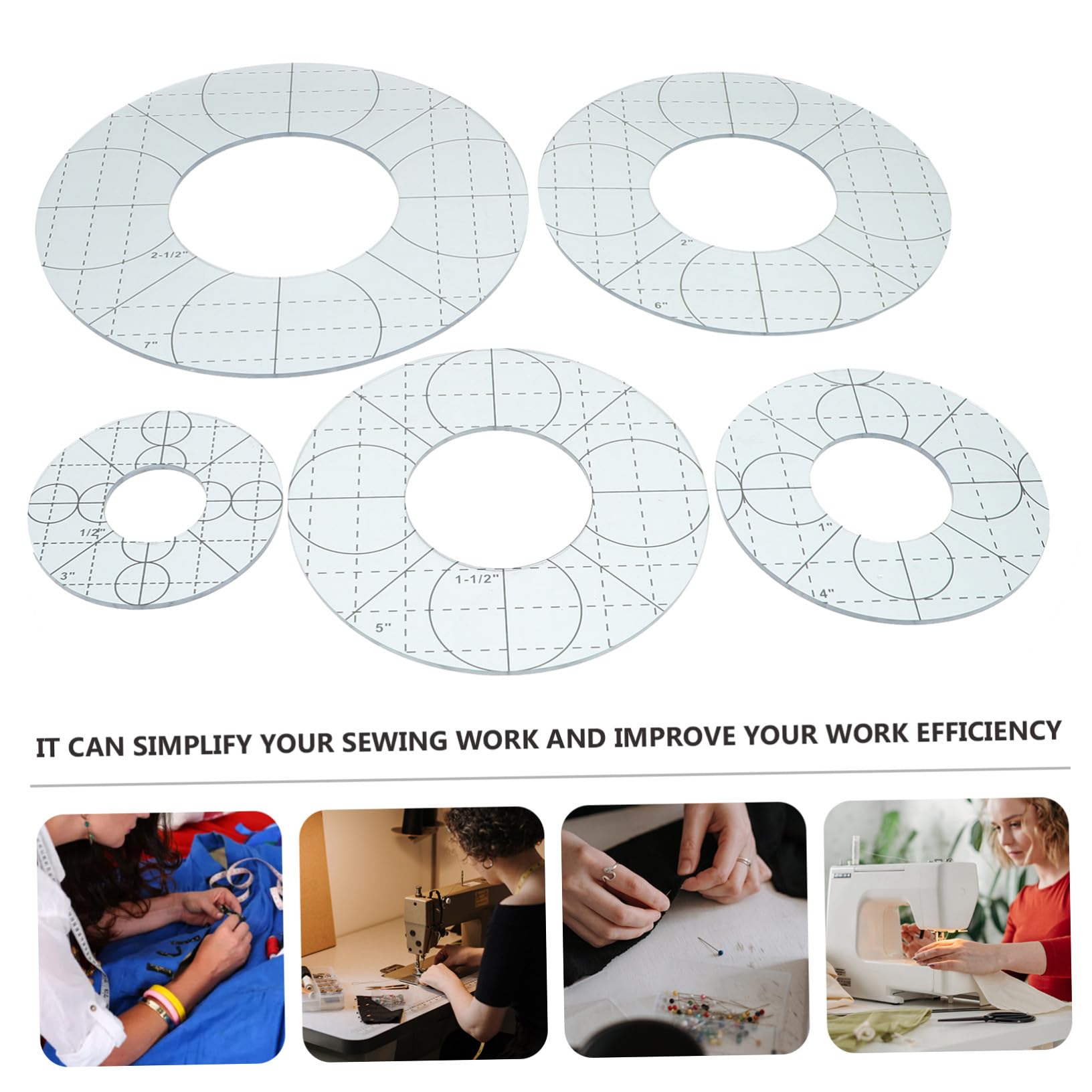 Regla de Patchwork Acrílica Circular para Costura Diy, 5 Piezas | Plantillas de Acolchado y Bordado, Acrílico Ligero y Duradero, Portátil y Seguro, Uso en Pintura