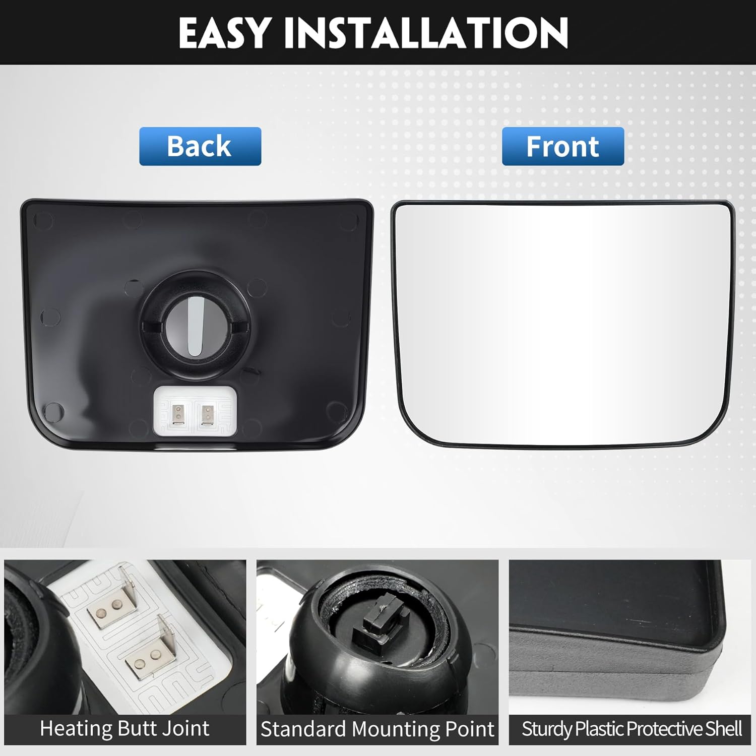 Lower Convex Mirror Glass with Back Plate, Rapid Defrost Heated Small Glass, Wide Angle, High Reflective, for 2008-2017 Freightliner Cascadia, Replaces TL-28717A (Driver/Passenger Side)