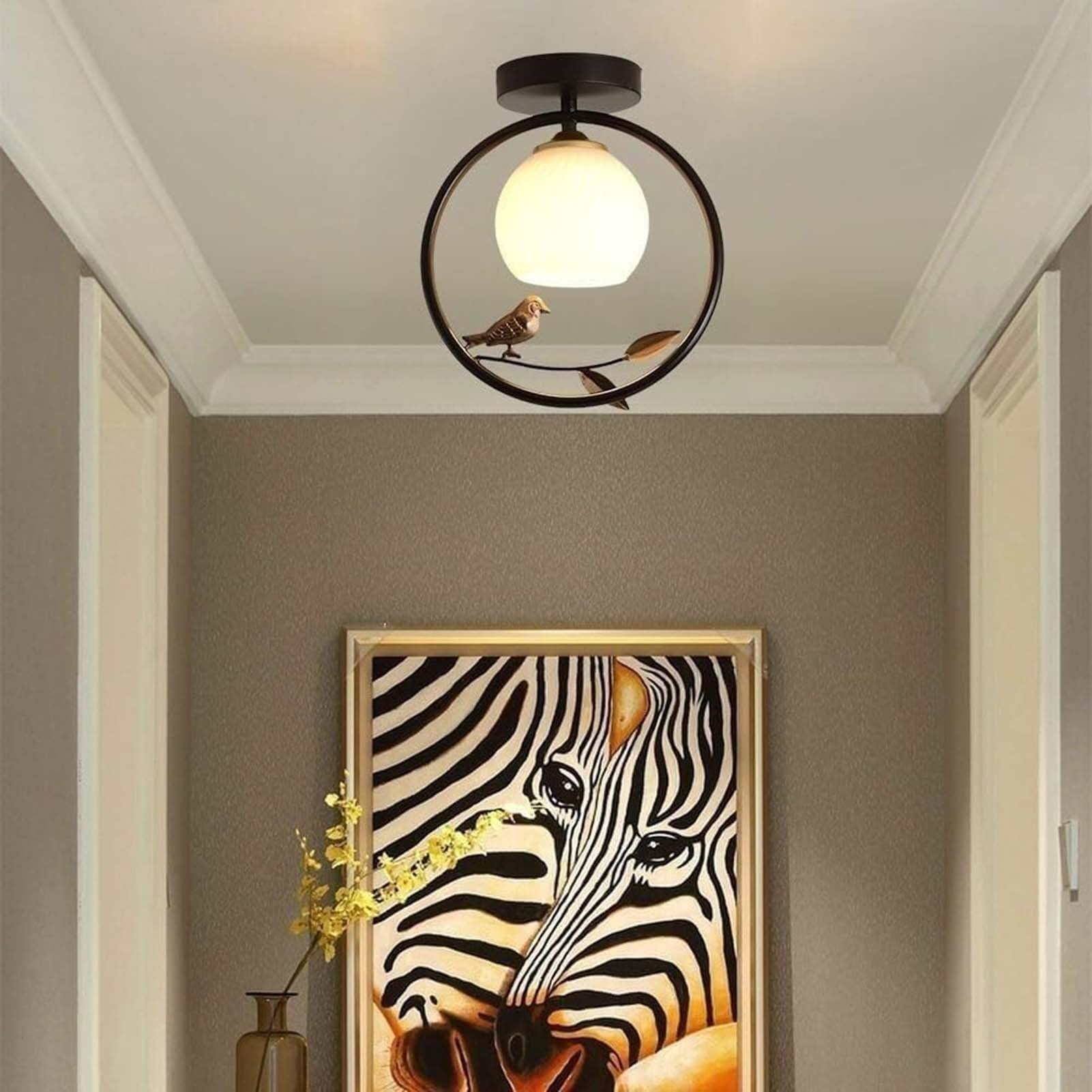 Lampa sufitowa do montażu podtynkowego – nowoczesny wzór ptaka ze szklanym kloszem kuli, idealna do przedpokoju, przedpokoju, sypialni, stylowa oprawa oświetleniowa do domu