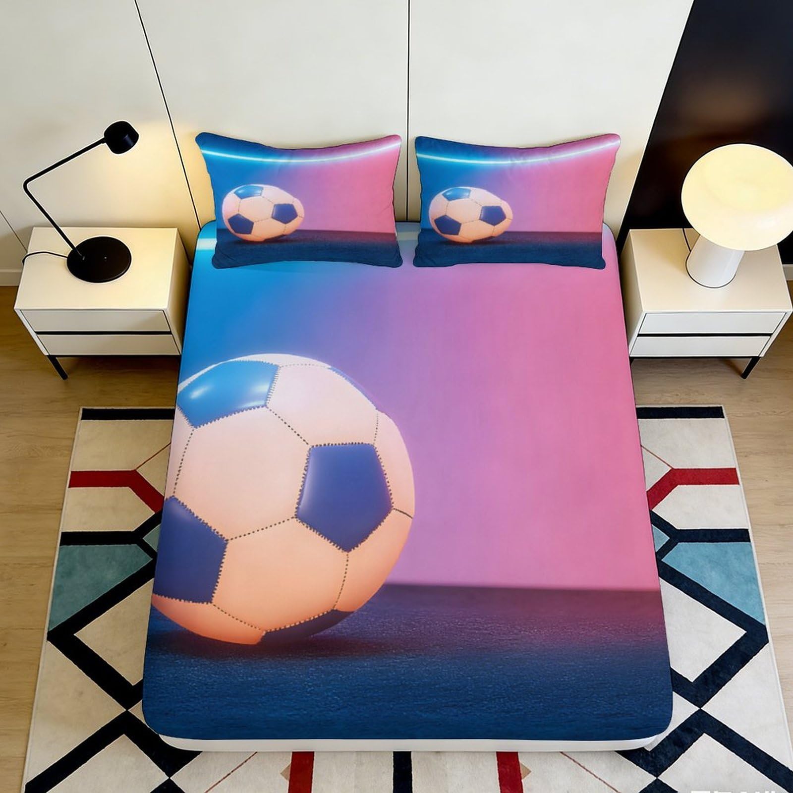 Pnayamiorkfel Style-9 3D Printed Soccer Stadium Fitted Sheet Microfiber Soft Breathable Football Field Bed Cover For Bedroom Decor 90X200x25cm