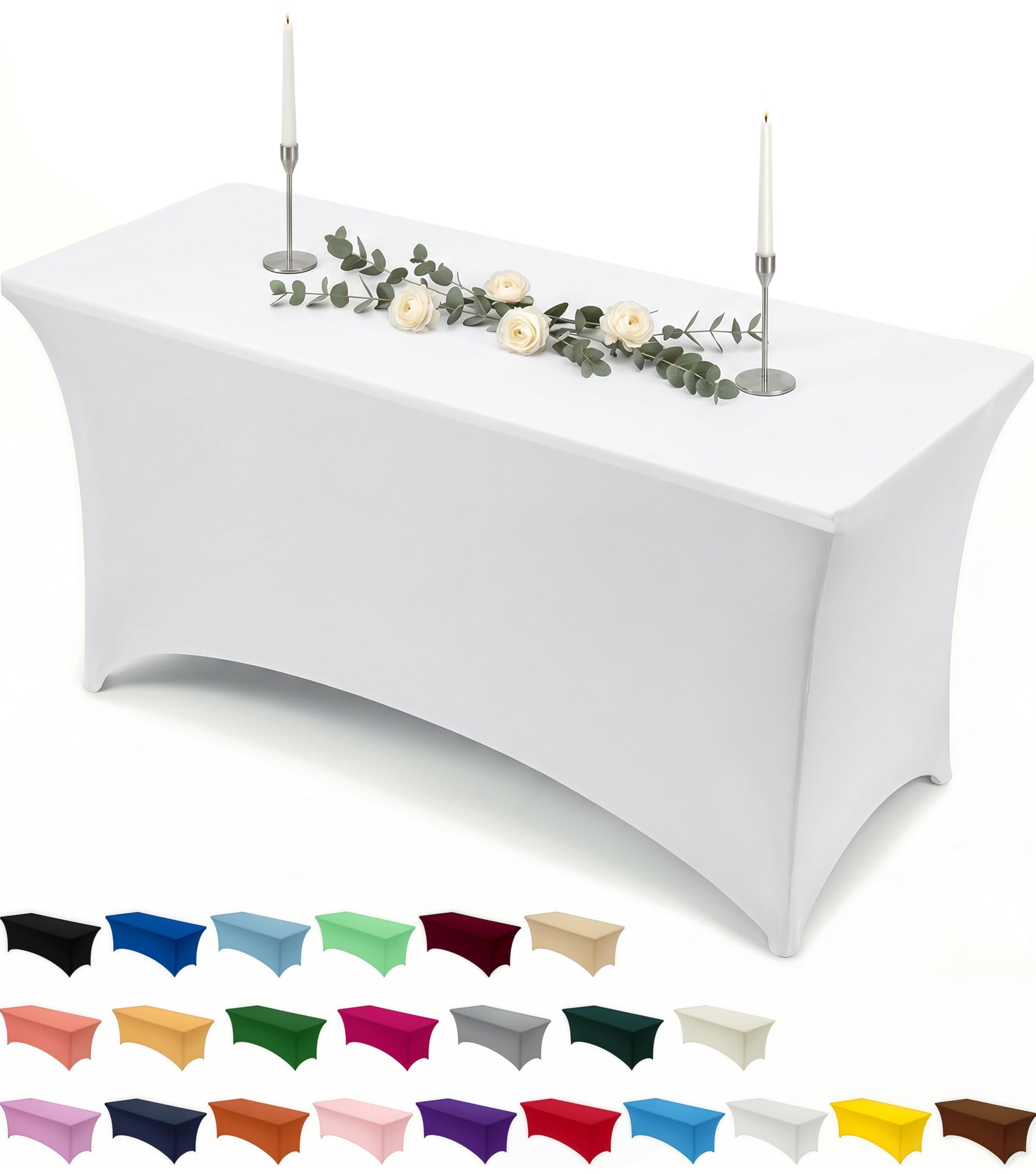 Utopia Kitchen Spandex Table Cloth [6FT, White] Tight, Fitted, Washable and Wrinkle Resistant Stretch Rectangular Patio Table Cover for Event, Wedding, Banquet & Parties [183Lx76Wx76H] cm