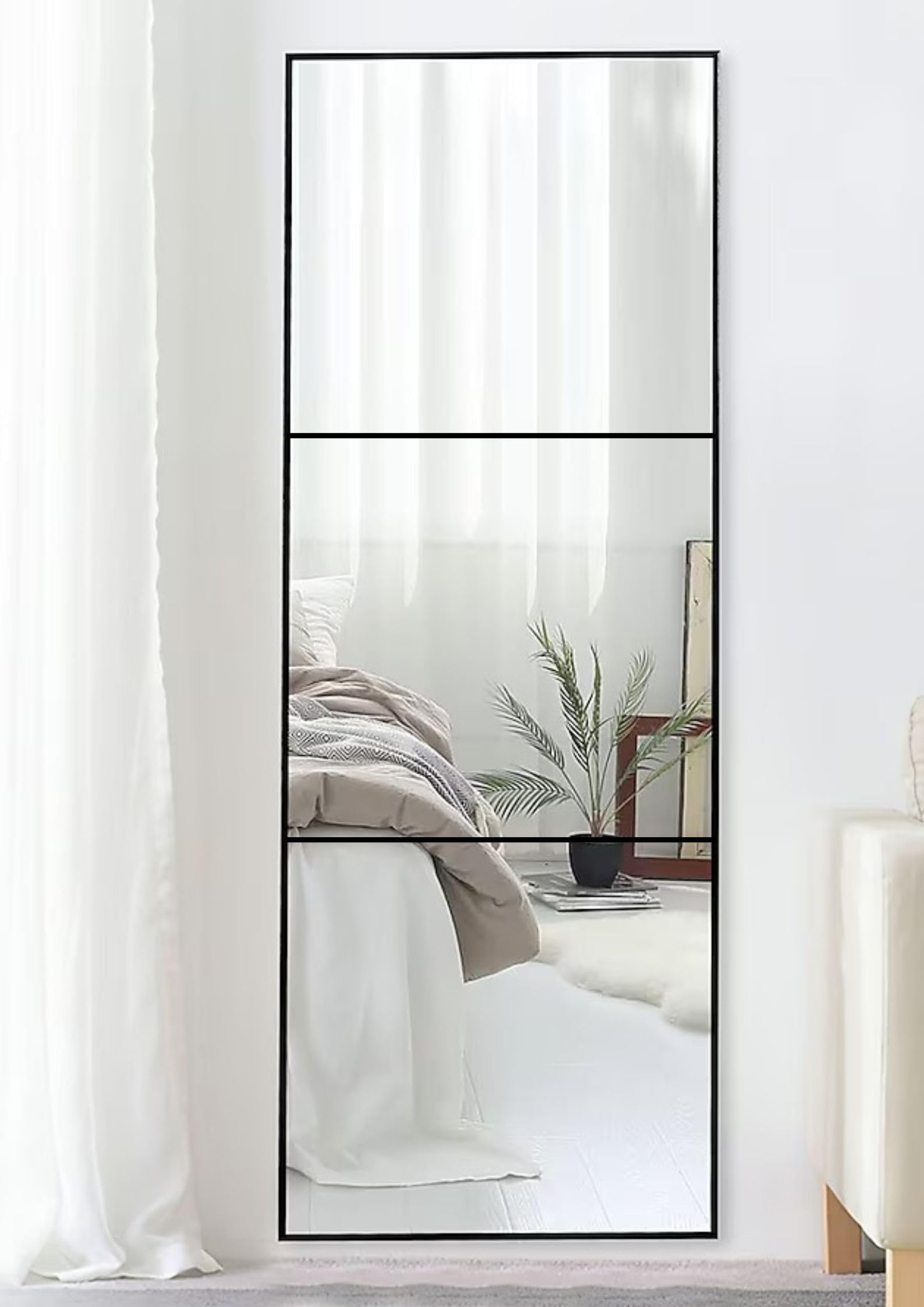 windowera Long Size Mirror, Full Length Mirror 10 inch × 42 inch Mirror, 3 Tiles of 10 × 14 inches, Yoga Gym Mirror, Easy mounting.