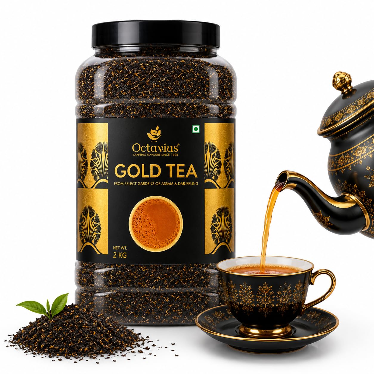 Octavius Gold Tea 2kg Jar | Assam CTC & 15% Darjeeling Long Leaf Blend | Strong & Aromatic Chai Patti | Premium Black Tea for Milk Chai | Rich Taste, Deep Colour & Fresh Aroma | Family Value Pack-picture-28