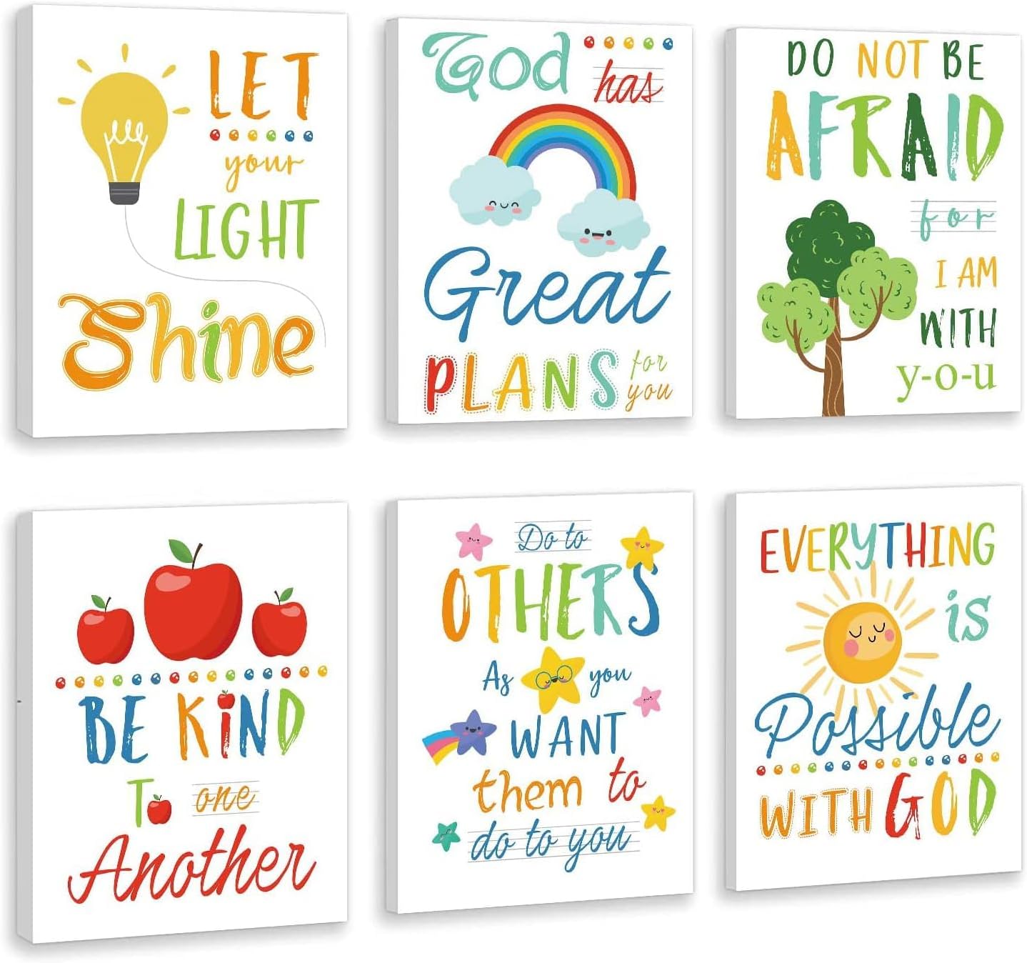 HPNIUB Colorful Rainbow Art Print,Kids Inspirational Quote Canvas Wall Decor Set of 6(8”X10”, Framed),Be Kind Bible Verse Wall Art for Children’ s Classroom,Sunday School Decor HPNIUB Colorful Rainbow Art Print,Kids Inspirational Quote Canvas Wall Decor Set of 6(8”X10”, Framed),Be Kind Bible Verse Wall Art for Children’ s Classroom,Sunday School Decor