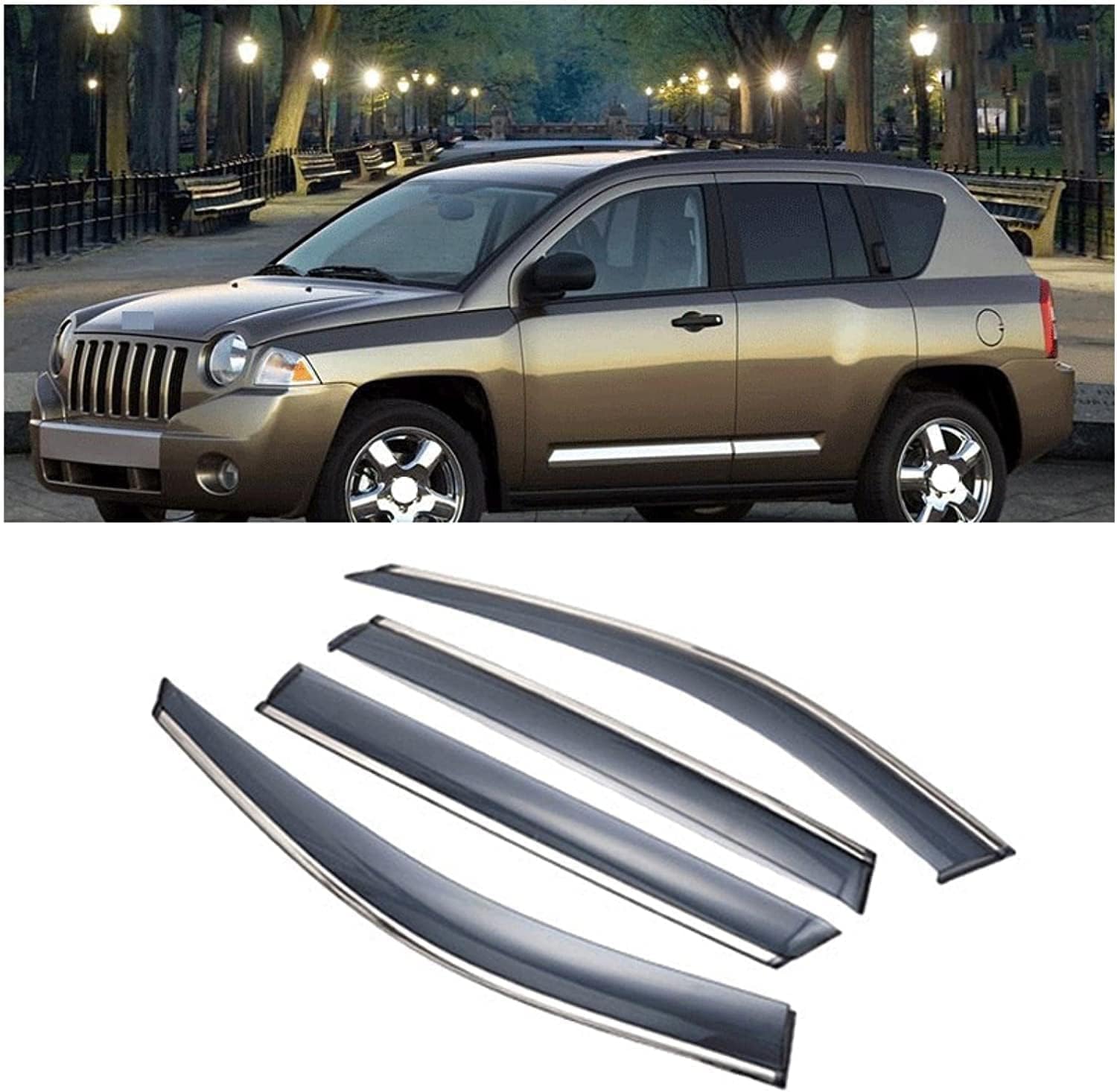 Deflettori del Vento dell'auto per Jeep Compass 2007-2010 - Parasole/parapioggia/paravento/deflettore del Vento atmosferico delle Porte