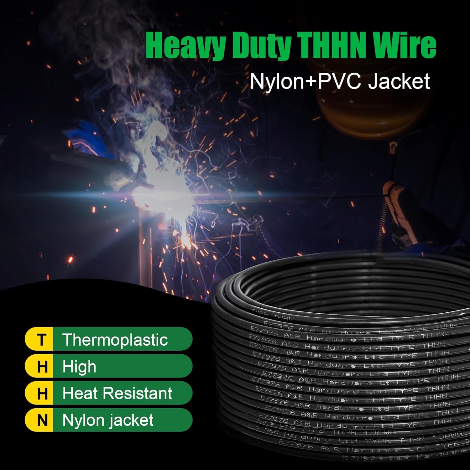 10 Gauge THHN Wire 100 FT Rated 600V OFC Cable, 10 AWG Solid Copper Wire with Nylon Jacket for Building Residential, CNC, Ground, Industrial (10 Gauge, Black)