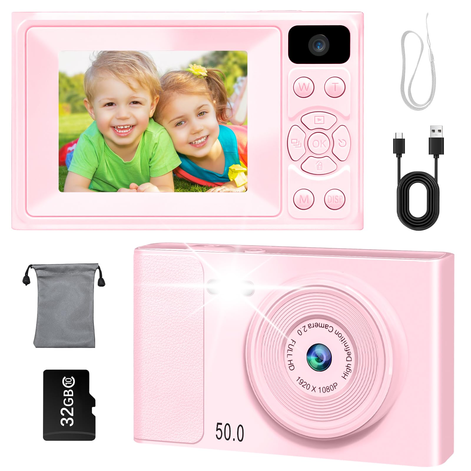 Cámara Digital 1080P 48MP Cámara de Fotos, Cámara Compacta Portátil con Pantalla LCD de 2,4", Tarjeta SD de 32 GB, Regalo para Niños, Adolescentes, Estudiantes, Principiantes