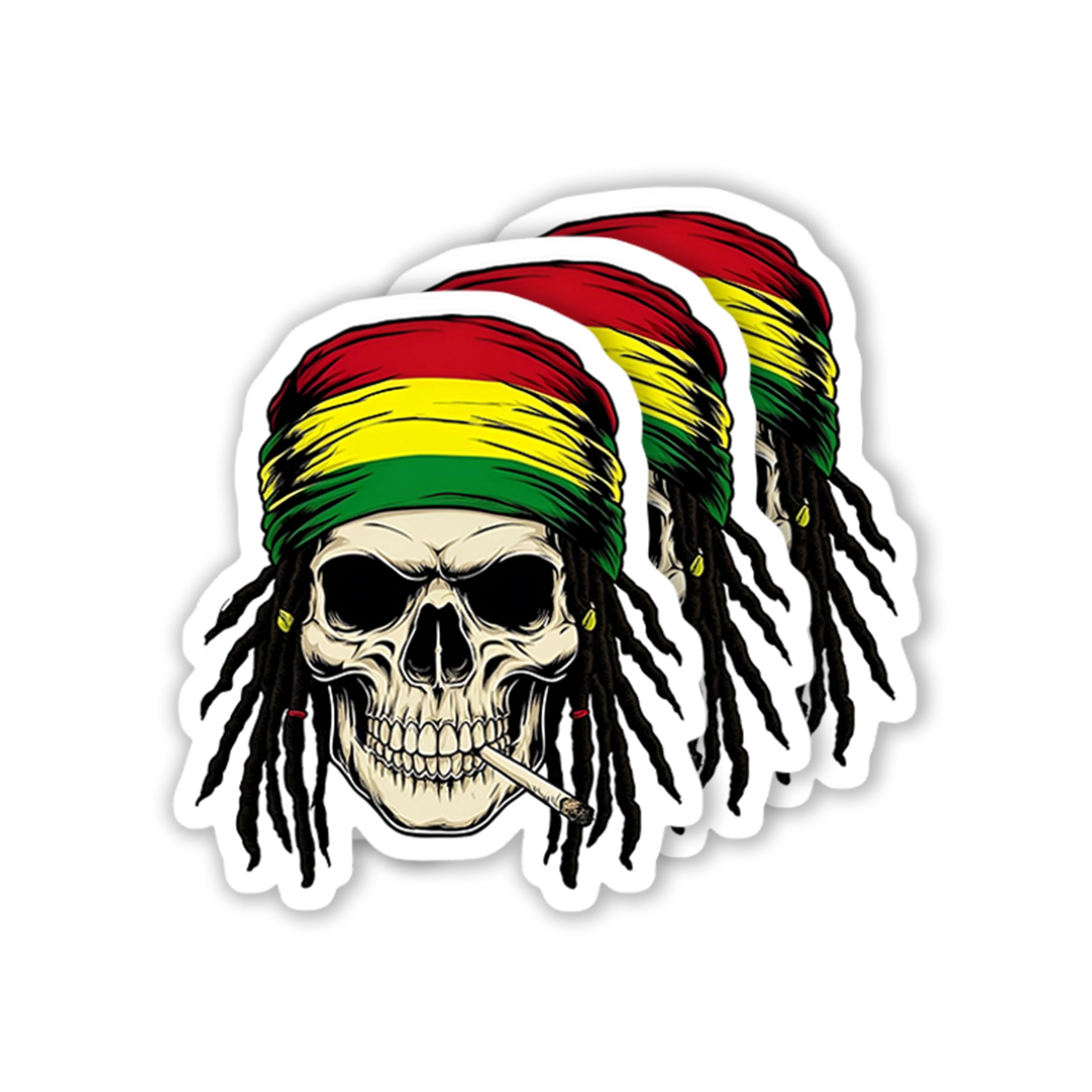 Calcomanías de vinilo de calavera reggae de 3 pulgadas para botellas de agua y laptop