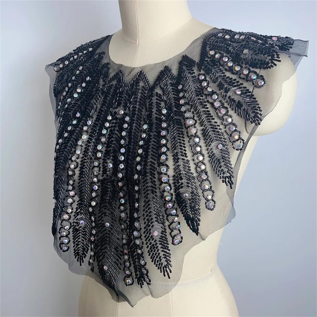 1PCS Sew On Wedding Rhinestone Beaded African Collar Necklace Patches Appliques for Party DIY Clothes Accessories
